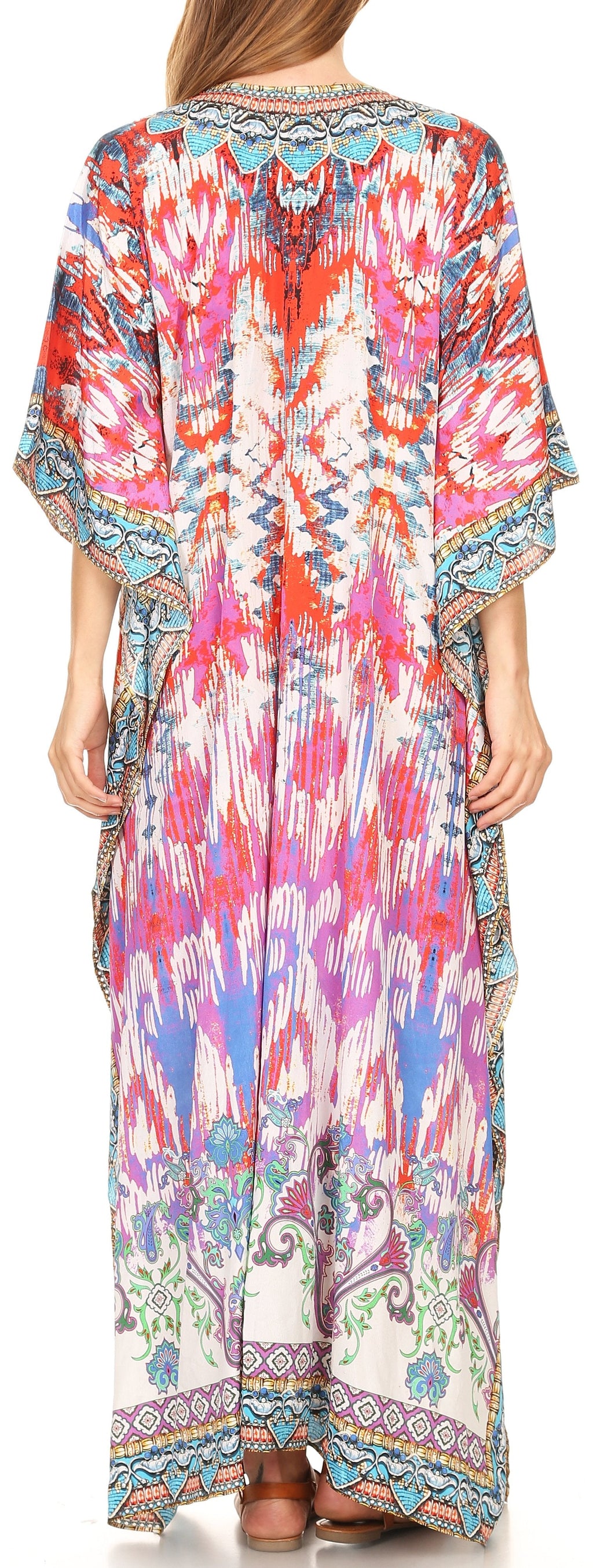 Sakkas Georgettina Flowy Rhinestone V-Neck Long Caftan Dress & Cover Up