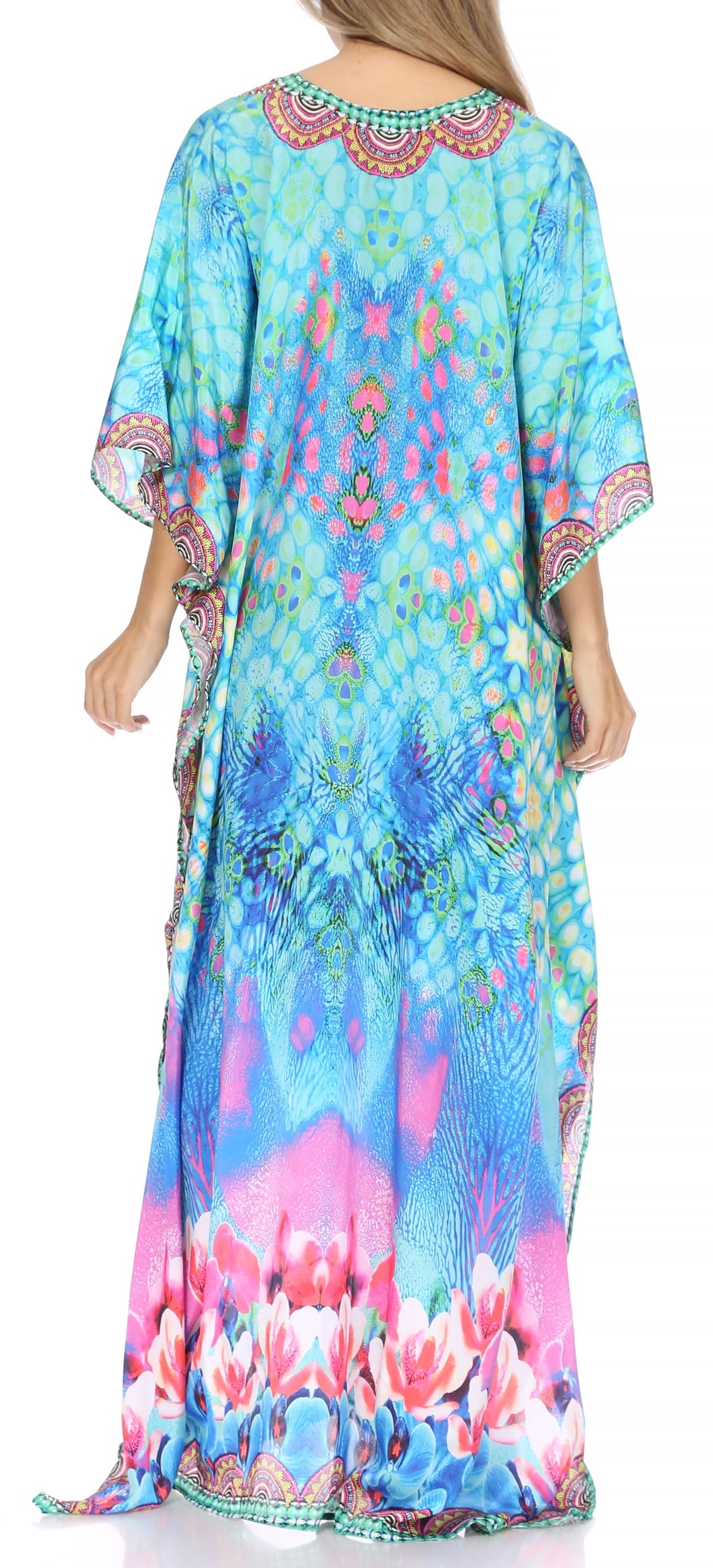 Sakkas Georgettina Flowy Rhinestone V-Neck Long Caftan Dress & Cover Up