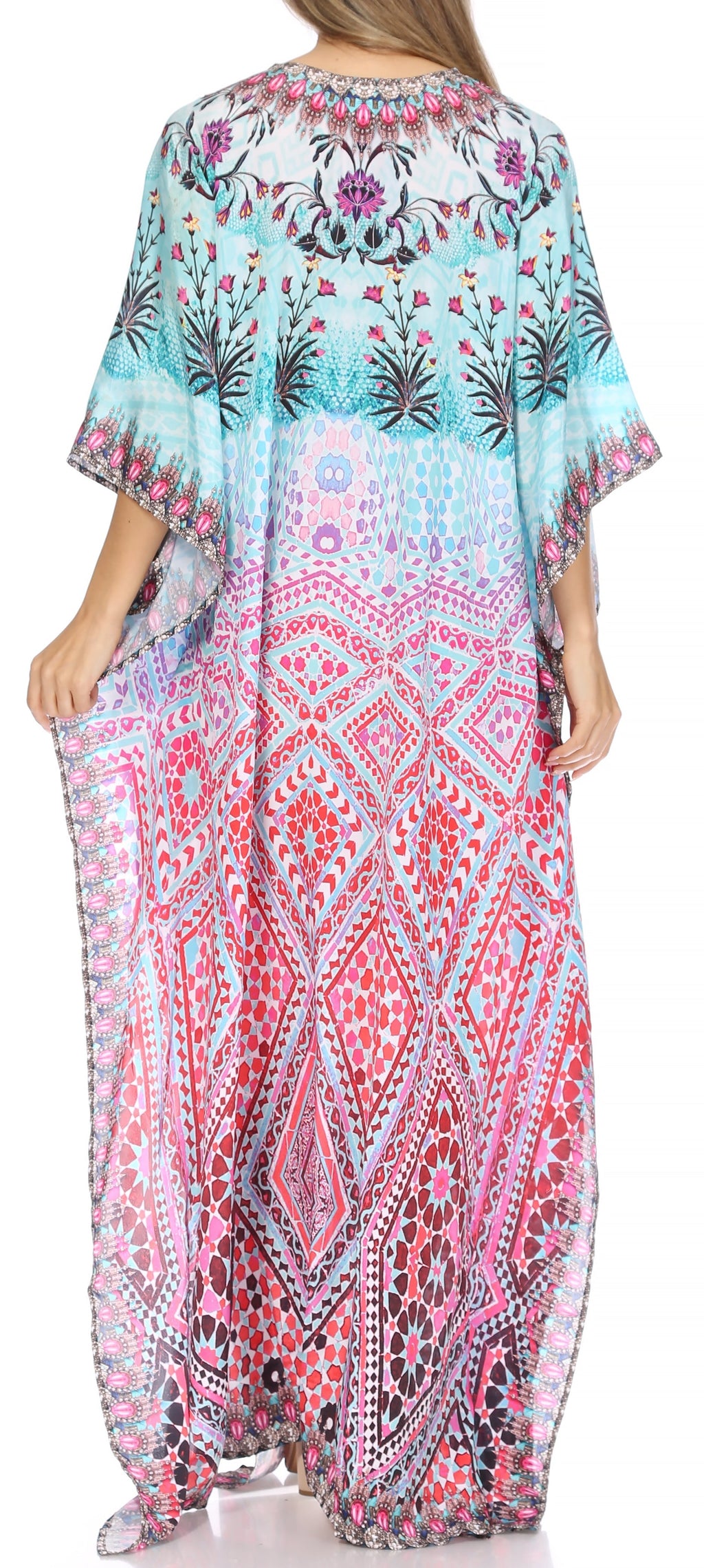 Sakkas Georgettina Flowy Rhinestone V-Neck Long Caftan Dress & Cover Up