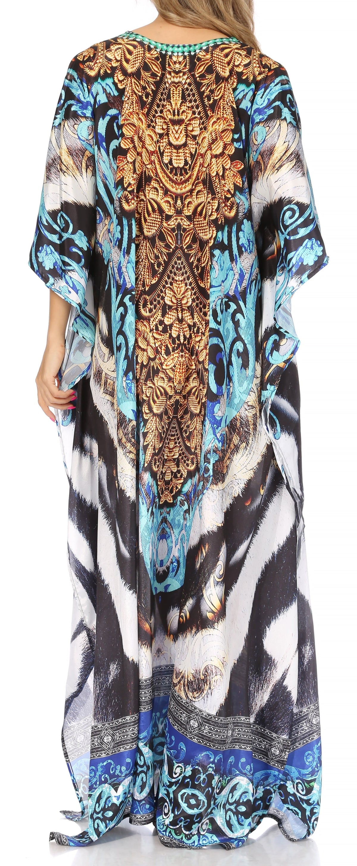 Sakkas Georgettina Flowy Rhinestone V-Neck Long Caftan Dress & Cover Up