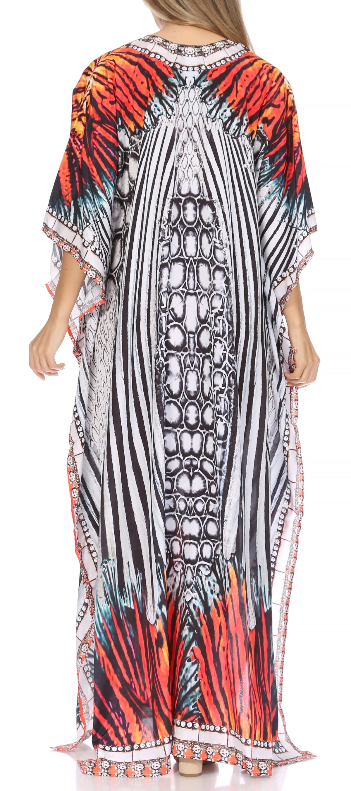Sakkas Georgettina Flowy Rhinestone V-Neck Long Caftan Dress & Cover Up