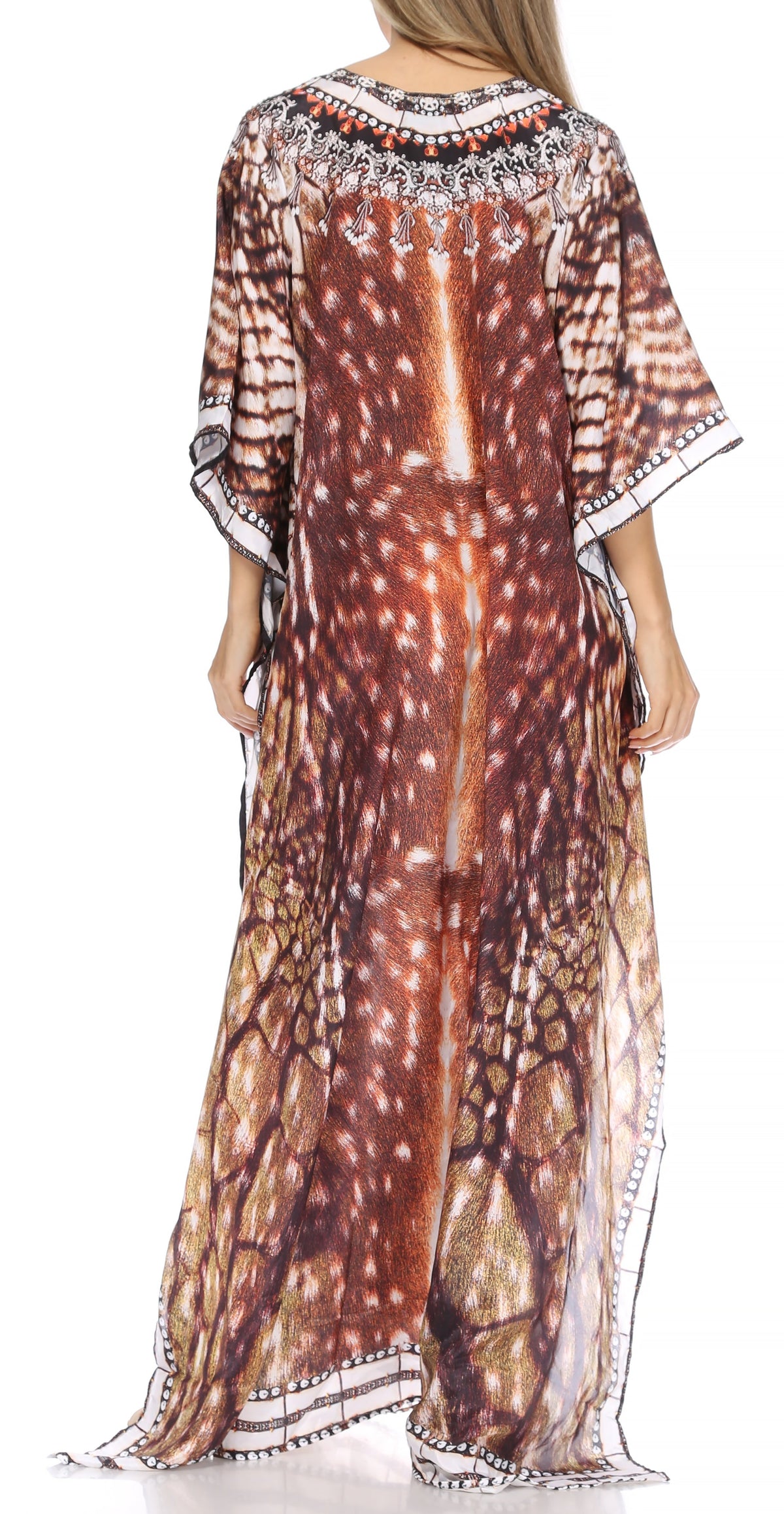Sakkas Georgettina Flowy Rhinestone V-Neck Long Caftan Dress & Cover Up
