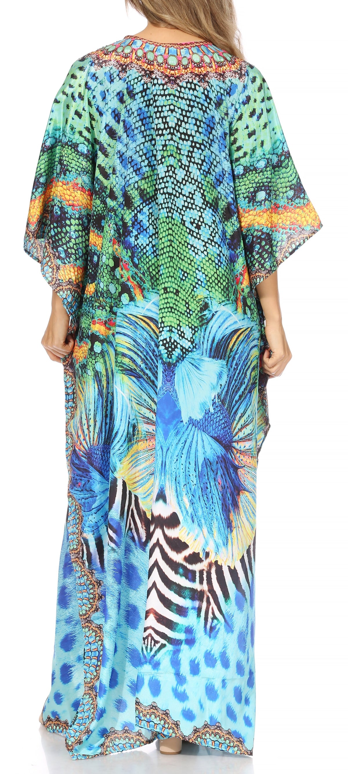 Sakkas Georgettina Flowy Rhinestone V-Neck Long Caftan Dress & Cover Up