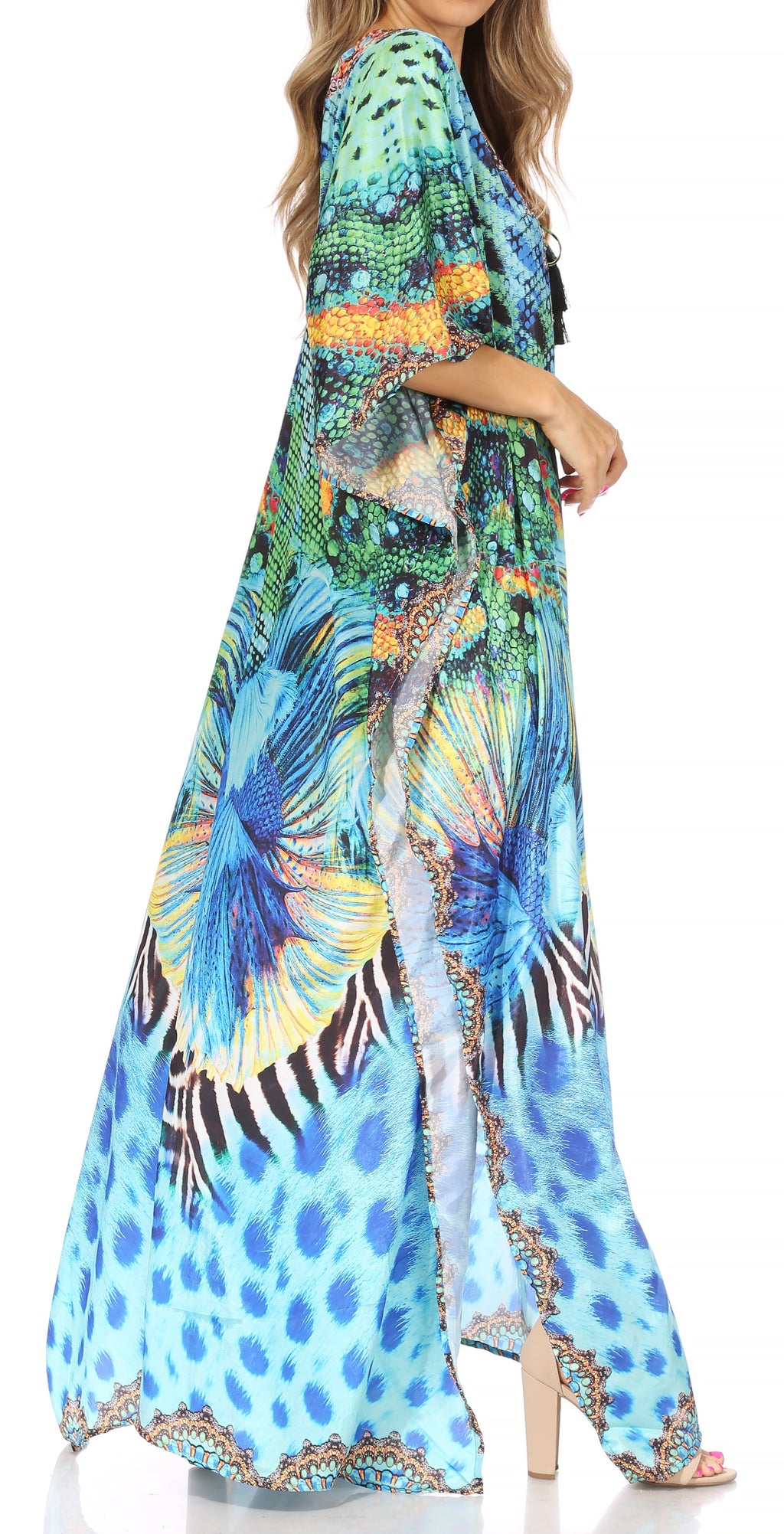 Sakkas Georgettina Flowy Rhinestone V-Neck Long Caftan Dress & Cover Up