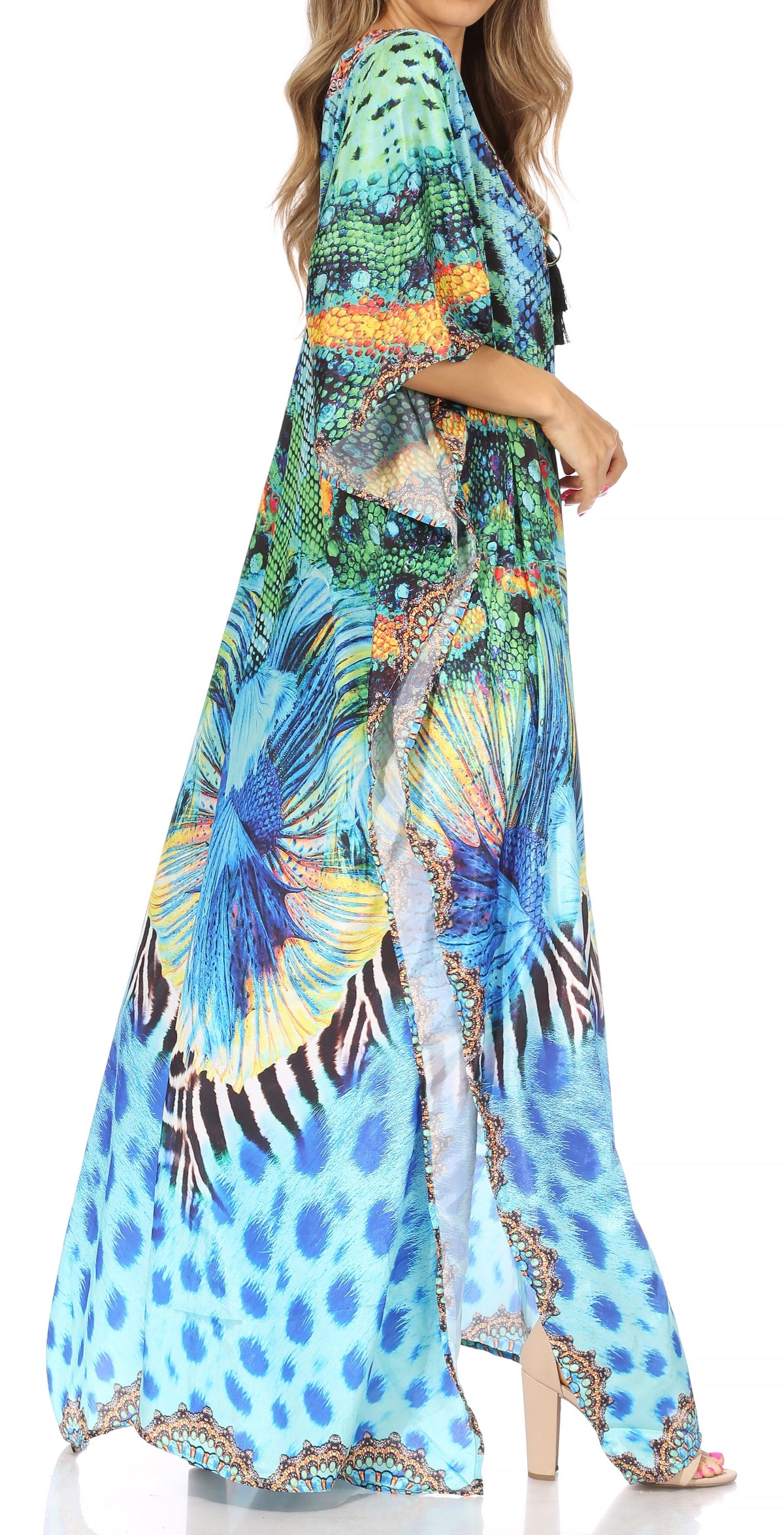 Sakkas Georgettina Flowy Rhinestone V-Neck Long Caftan Dress & Cover Up