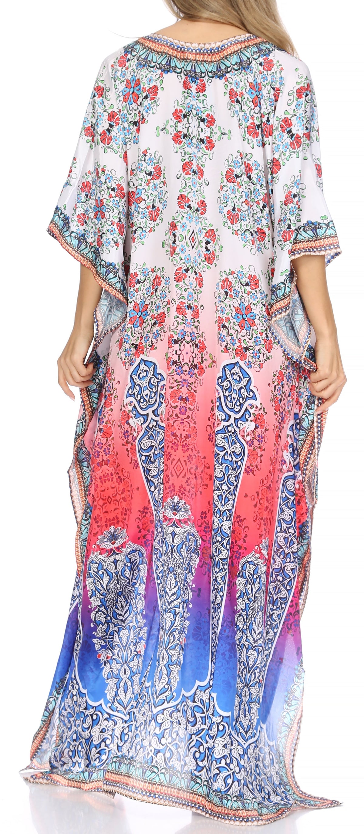 Sakkas Georgettina Flowy Rhinestone V-Neck Long Caftan Dress & Cover Up