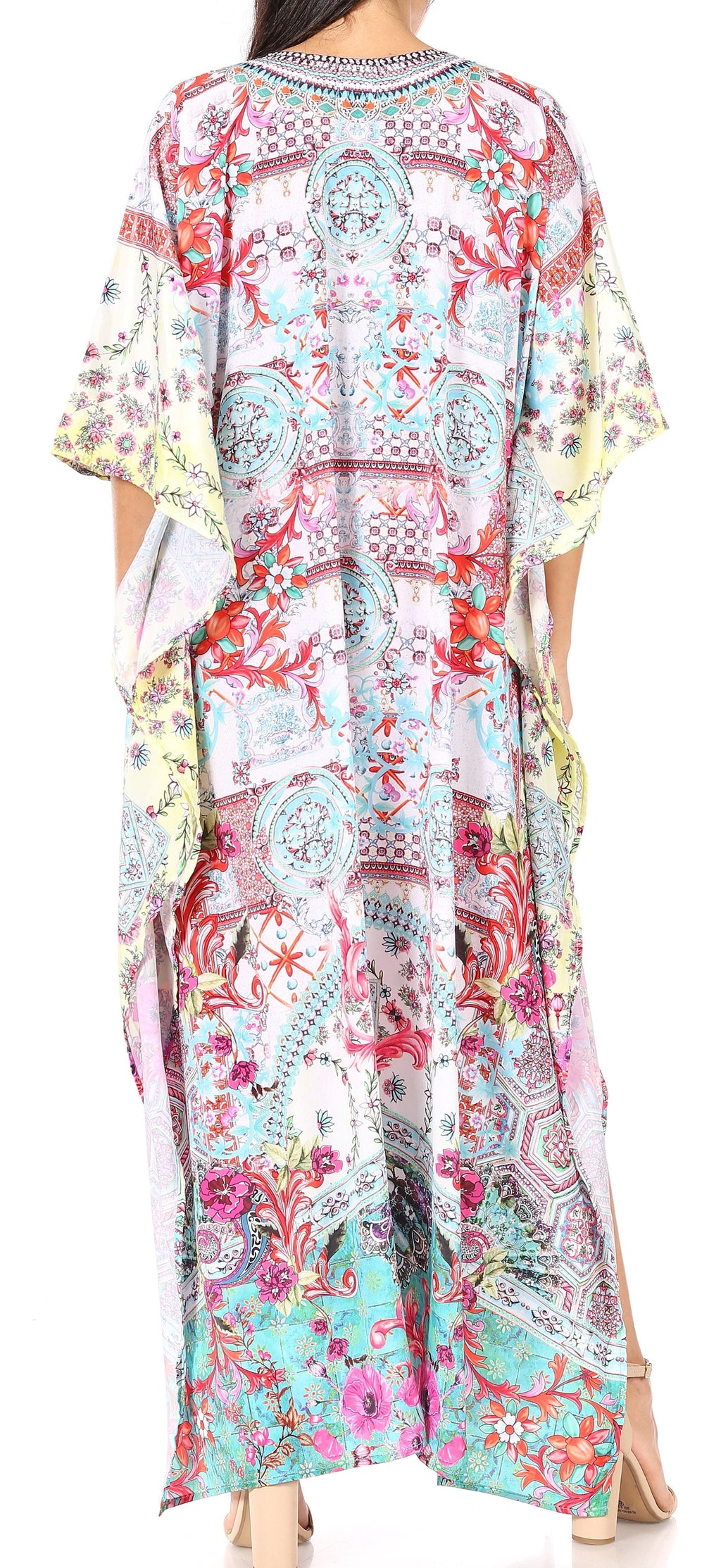 Sakkas Georgettina Flowy Rhinestone V-Neck Long Caftan Dress & Cover Up