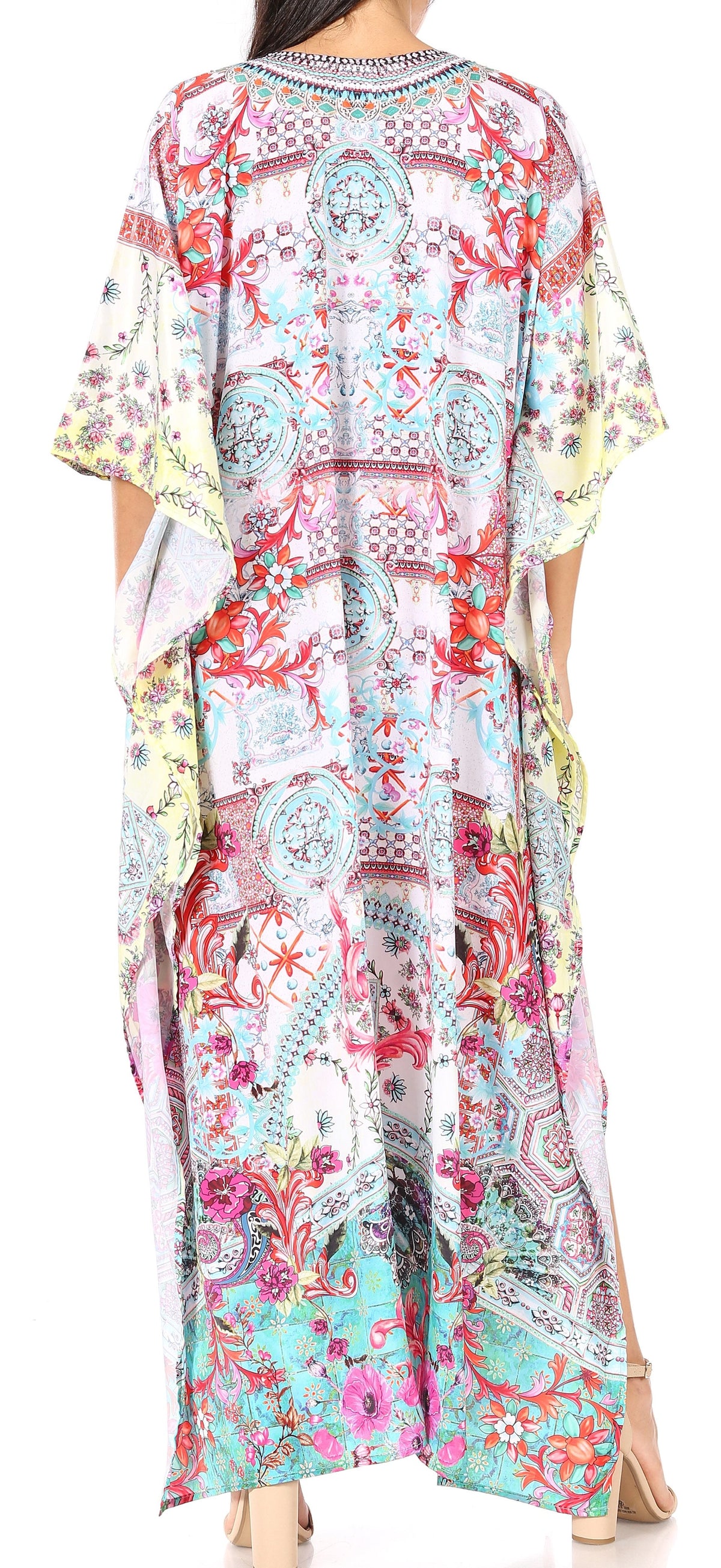 Sakkas Georgettina Flowy Rhinestone V-Neck Long Caftan Dress & Cover Up