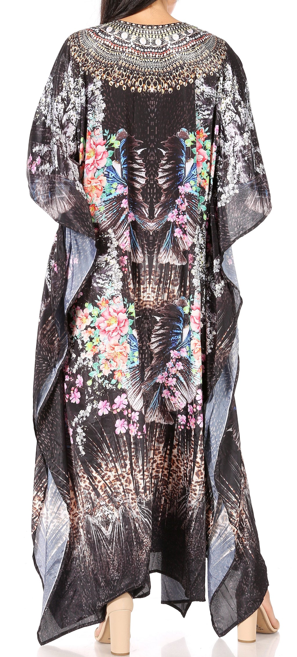 Sakkas Georgettina Flowy Rhinestone V-Neck Long Caftan Dress & Cover Up
