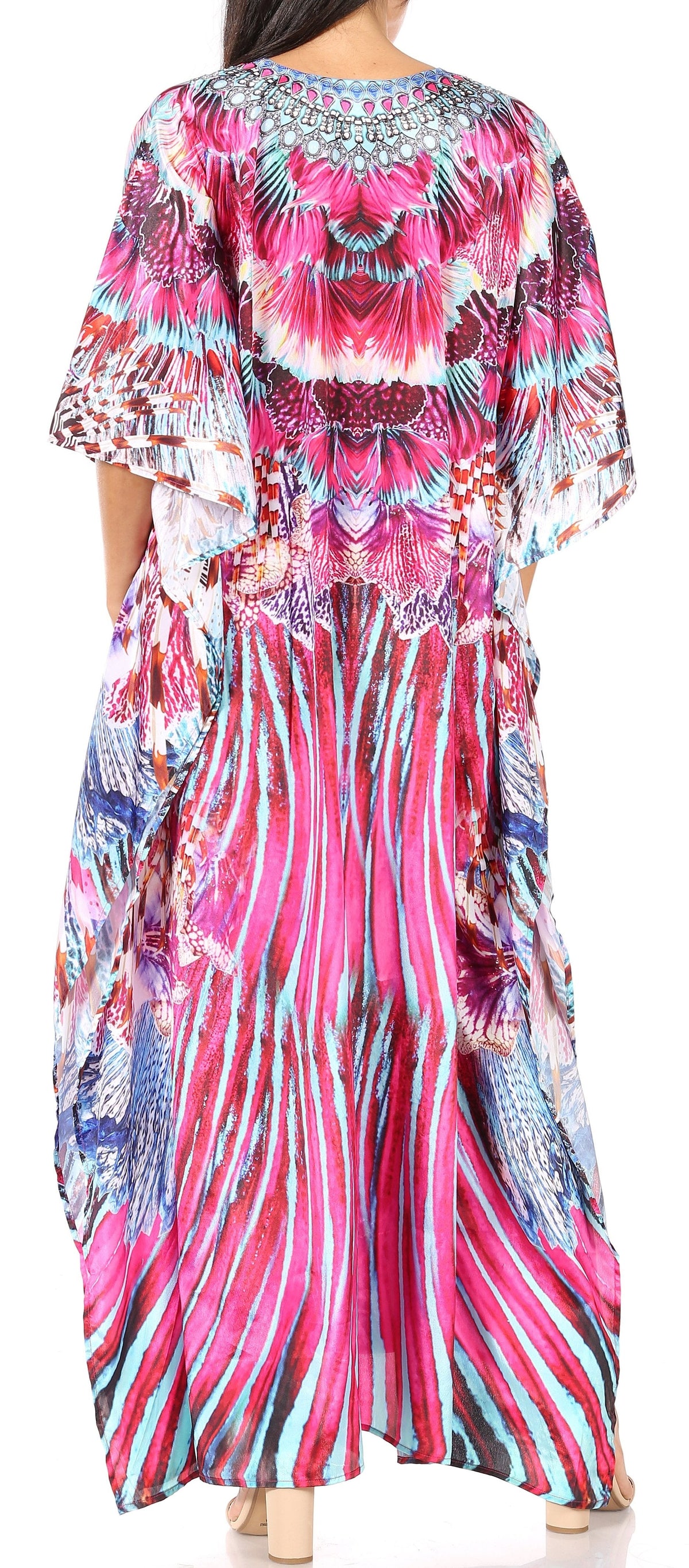 Sakkas Georgettina Flowy Rhinestone V-Neck Long Caftan Dress & Cover Up