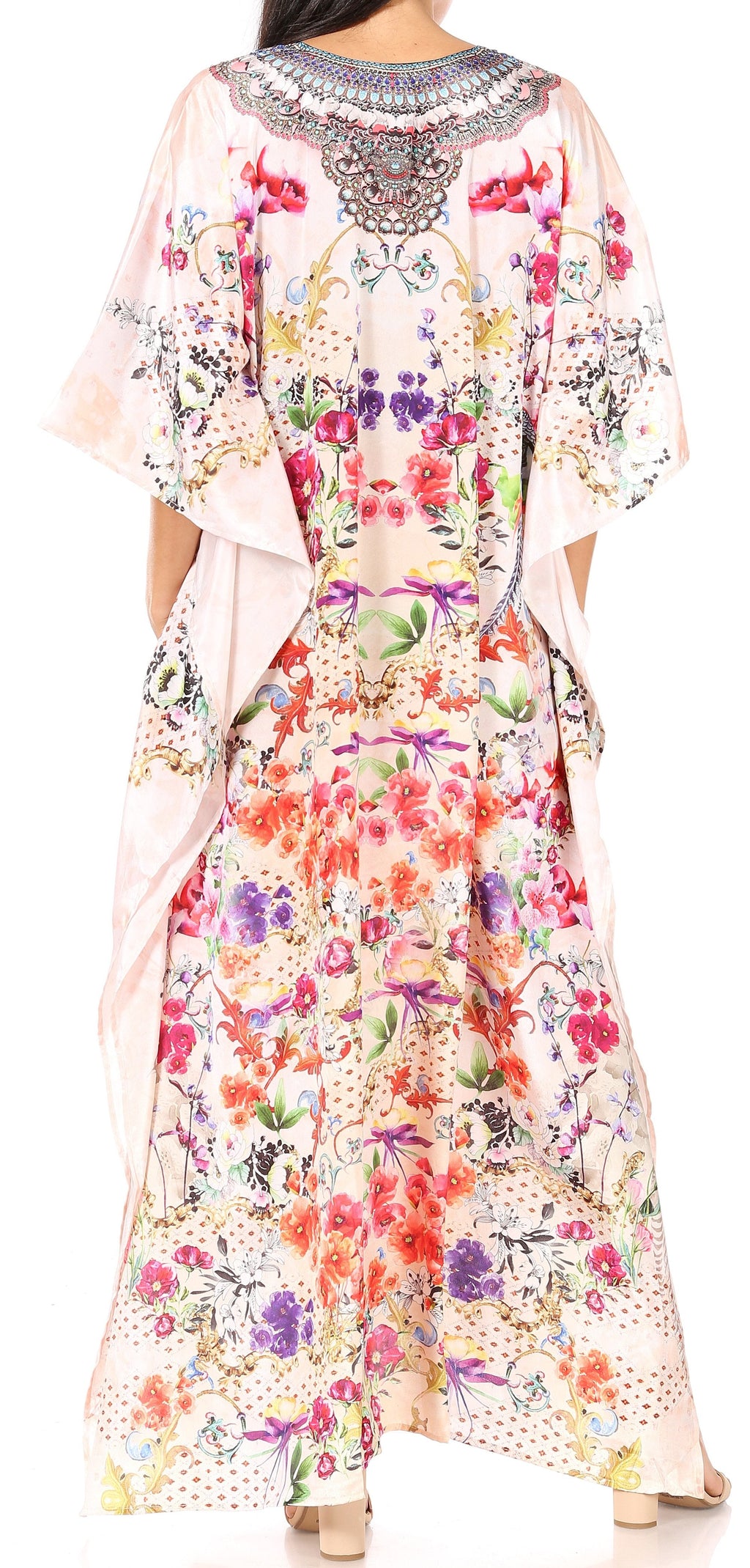 Sakkas Georgettina Flowy Rhinestone V-Neck Long Caftan Dress & Cover Up