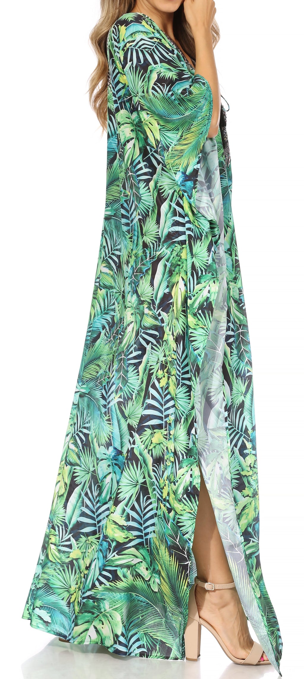 Sakkas Georgettina Flowy Rhinestone V-Neck Long Caftan Dress & Cover Up