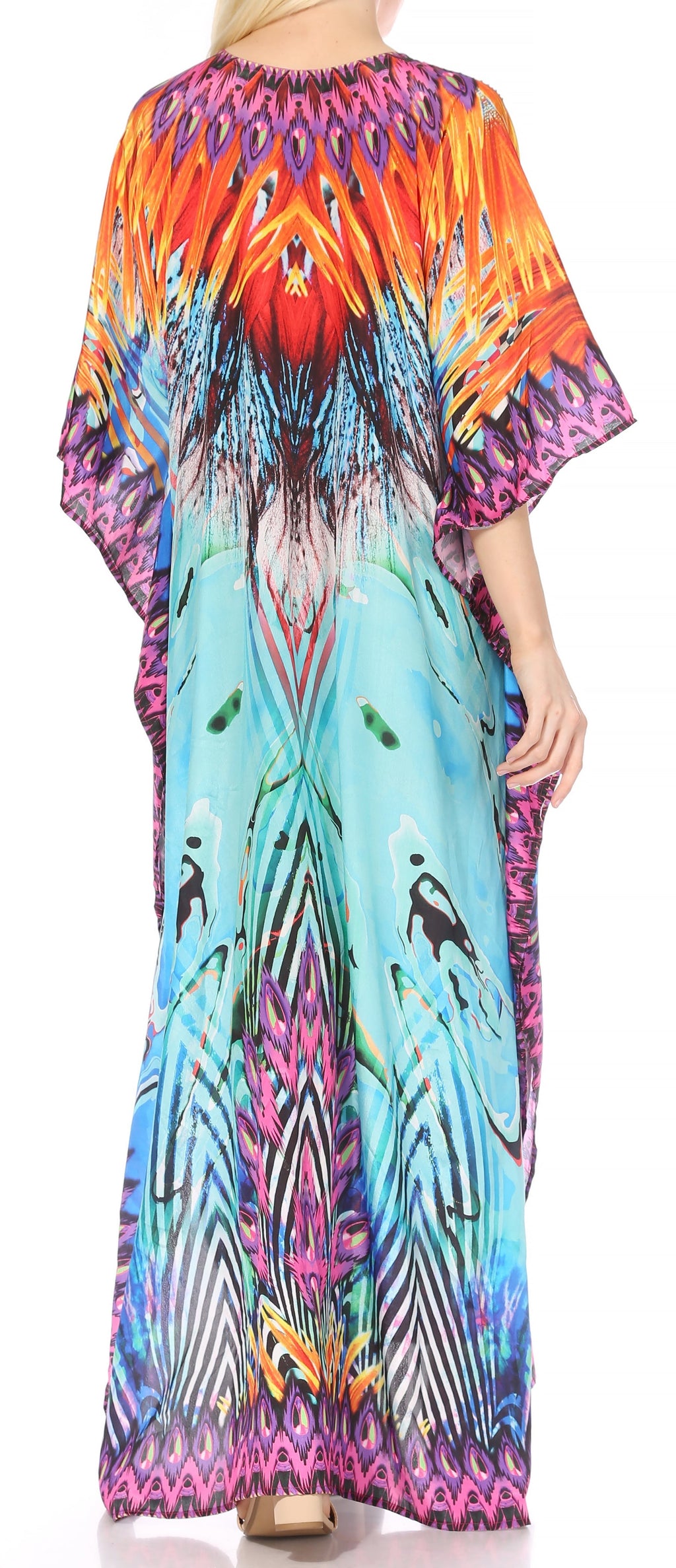 Sakkas Georgettina Flowy Rhinestone V-Neck Long Caftan Dress & Cover Up