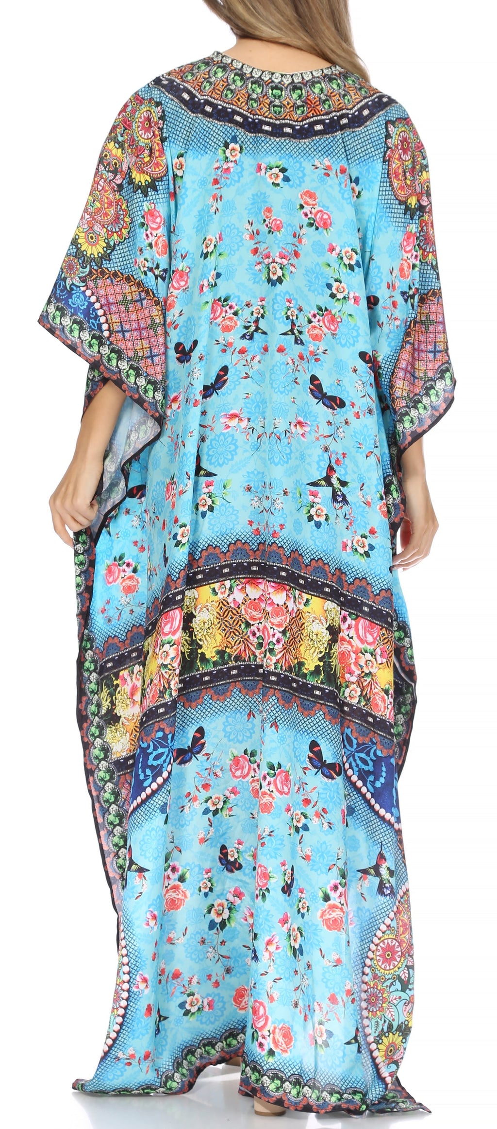 Sakkas Georgettina Flowy Rhinestone V-Neck Long Caftan Dress & Cover Up