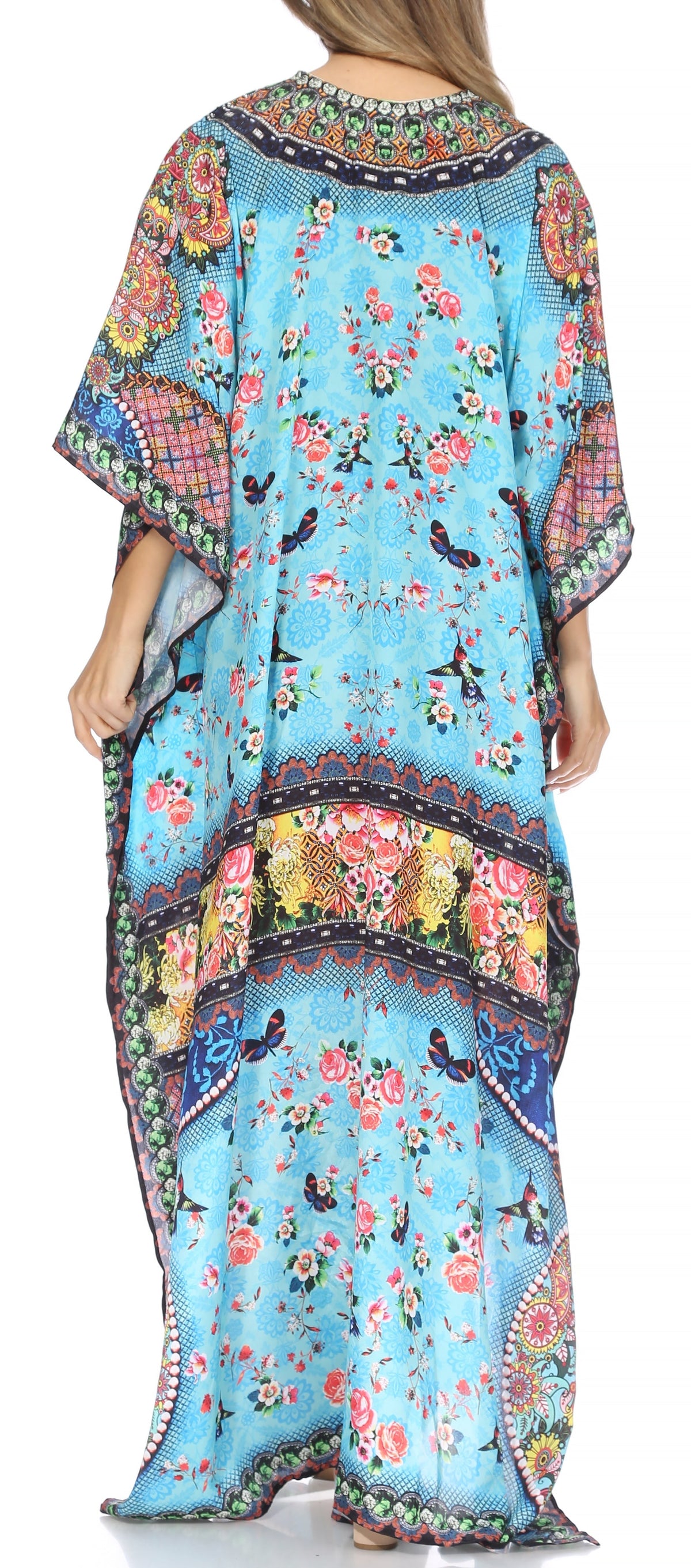 Sakkas Georgettina Flowy Rhinestone V-Neck Long Caftan Dress & Cover Up