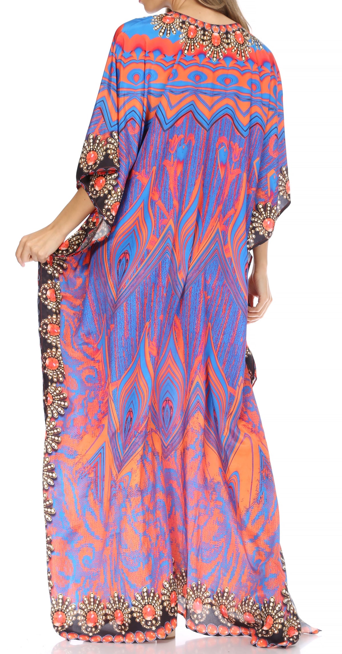 Sakkas Georgettina Flowy Rhinestone V-Neck Long Caftan Dress & Cover Up