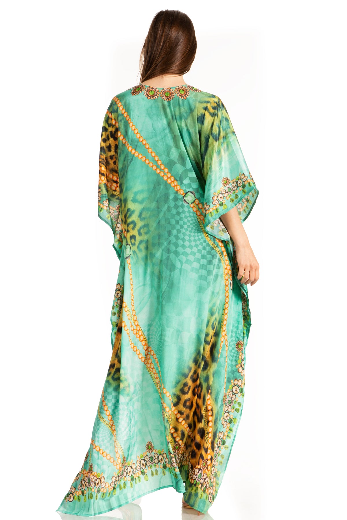 Sakkas Georgettina Flowy Rhinestone V-Neck Long Caftan Dress & Cover Up