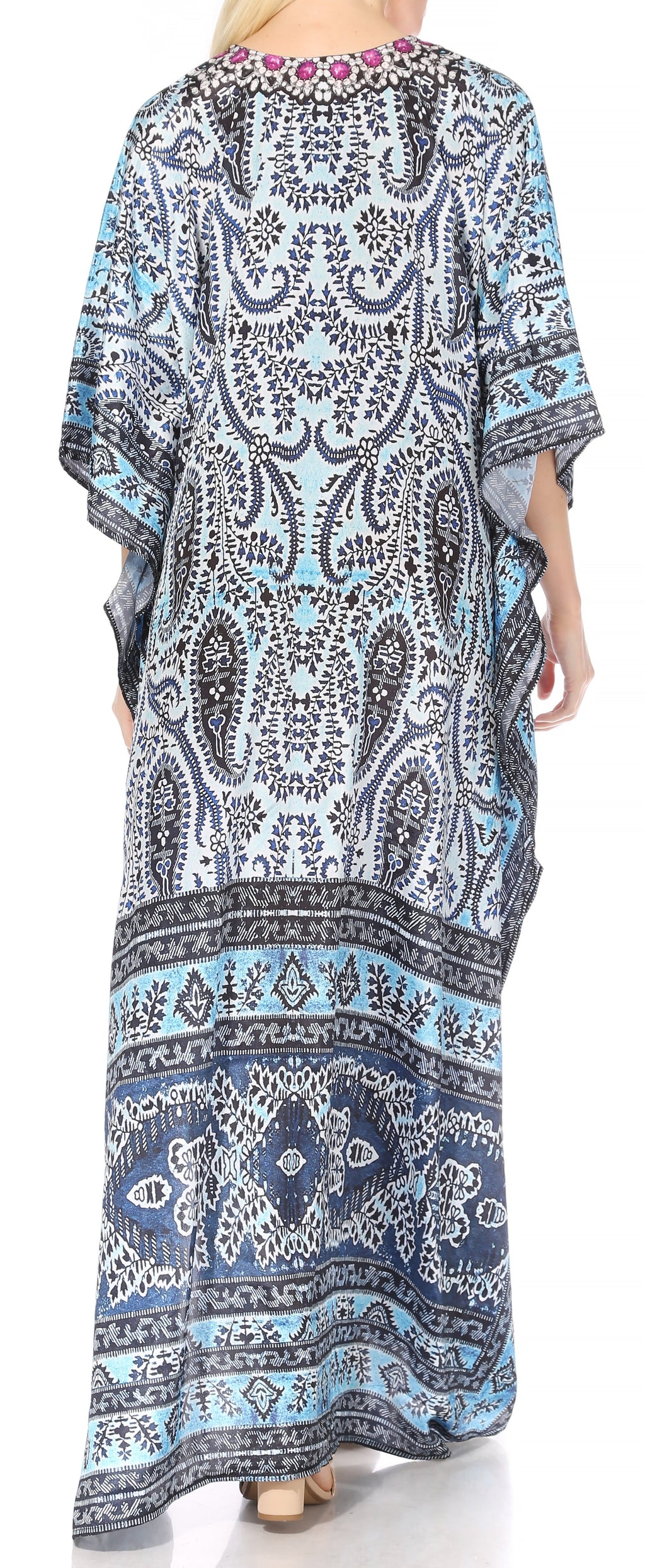 Sakkas Georgettina Flowy Rhinestone V-Neck Long Caftan Dress & Cover Up
