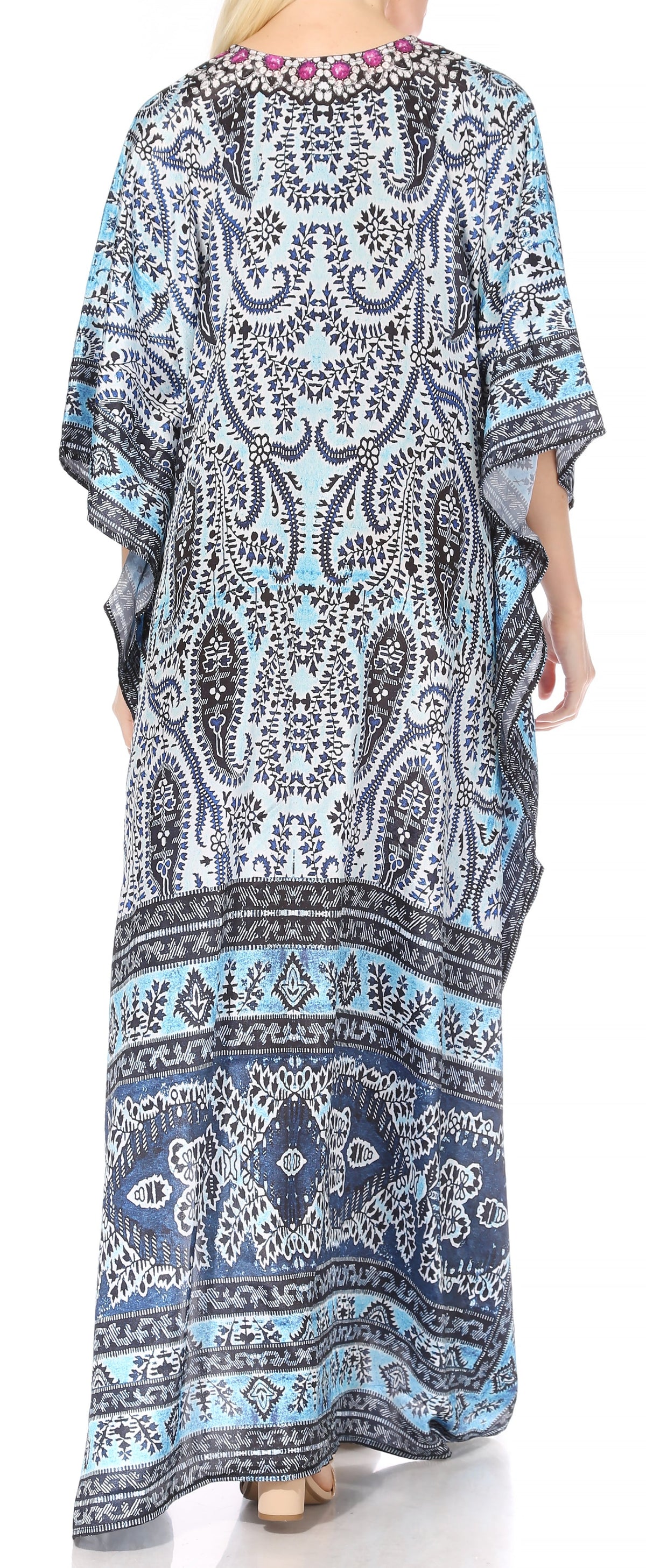 Sakkas Georgettina Flowy Rhinestone V-Neck Long Caftan Dress & Cover Up