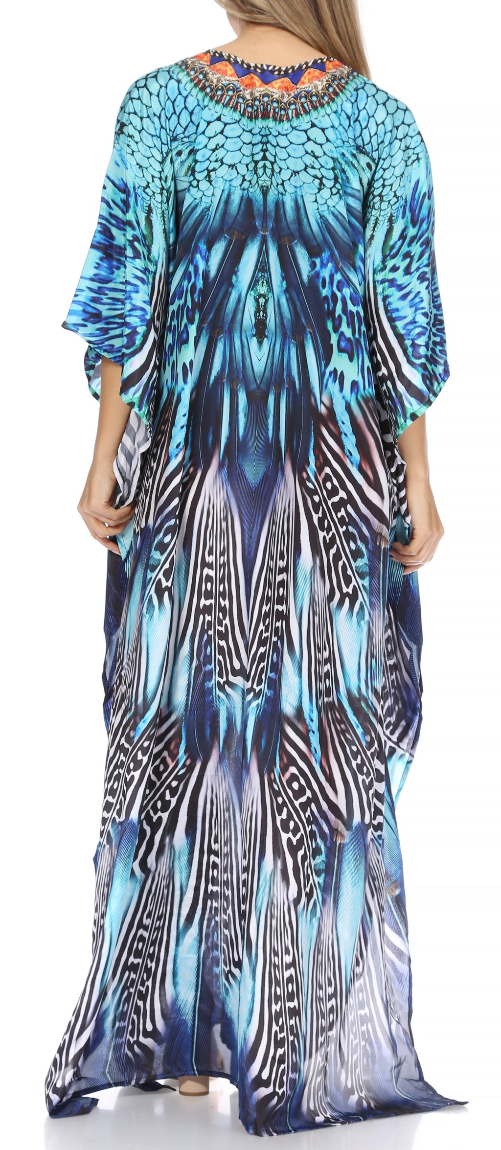 Sakkas Georgettina Flowy Rhinestone V-Neck Long Caftan Dress & Cover Up