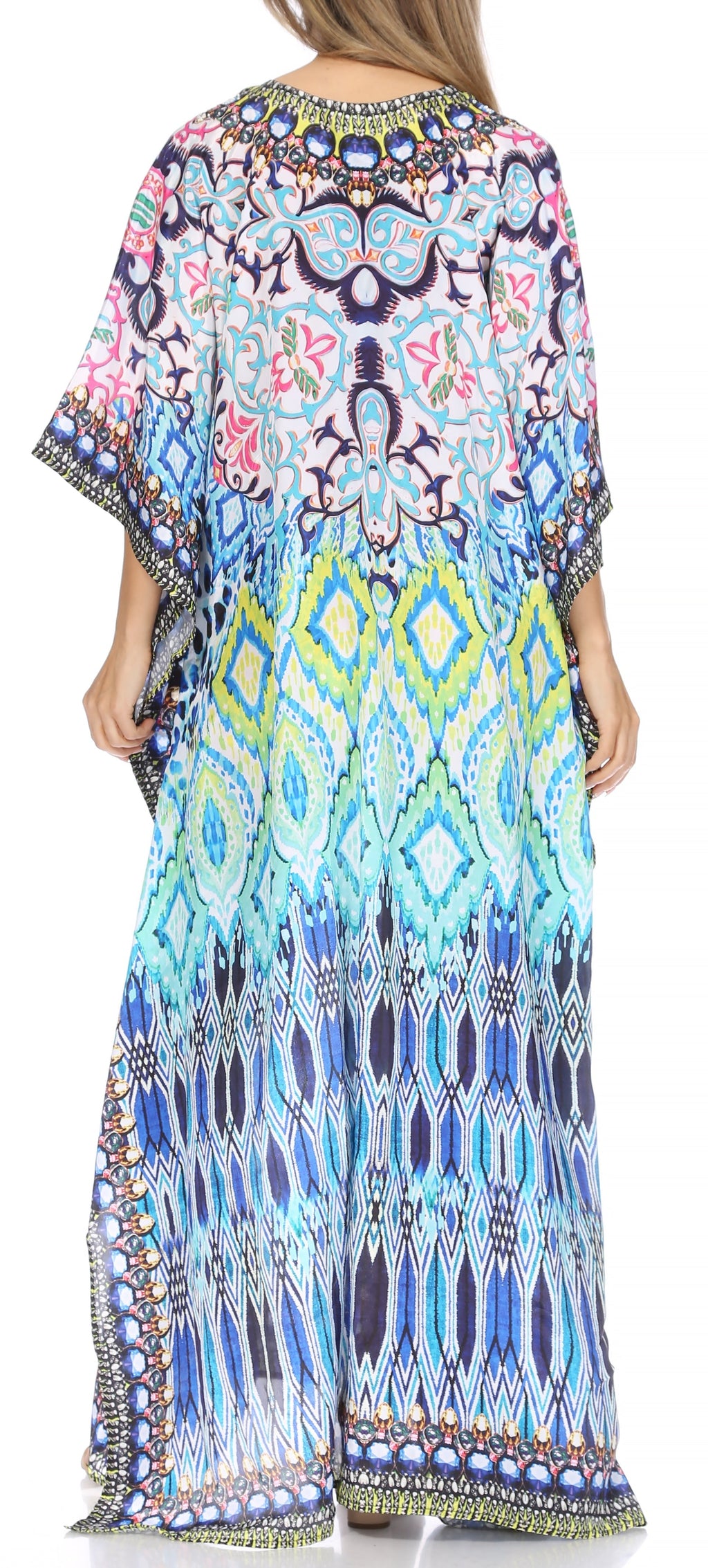 Sakkas Georgettina Flowy Rhinestone V-Neck Long Caftan Dress & Cover Up