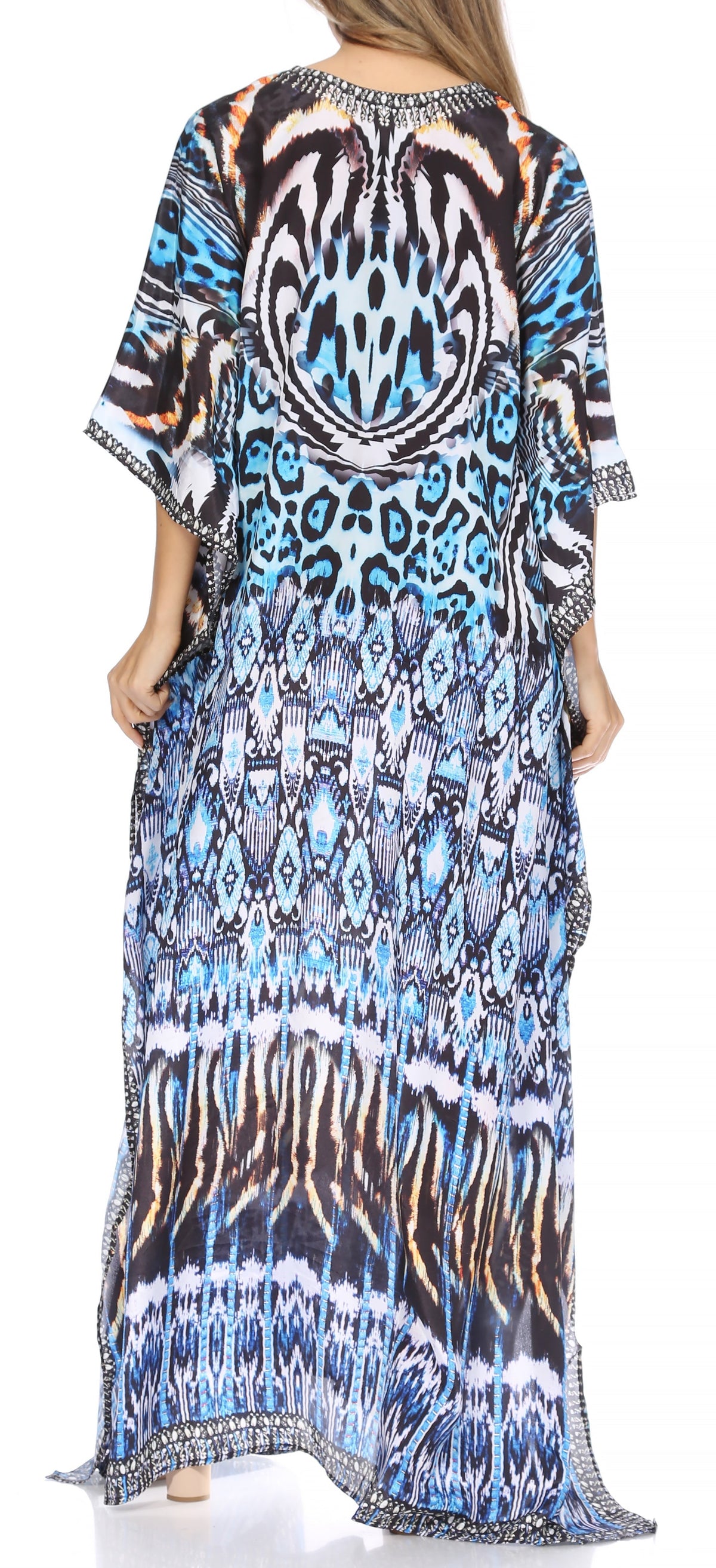 Sakkas Georgettina Flowy Rhinestone V-Neck Long Caftan Dress & Cover Up