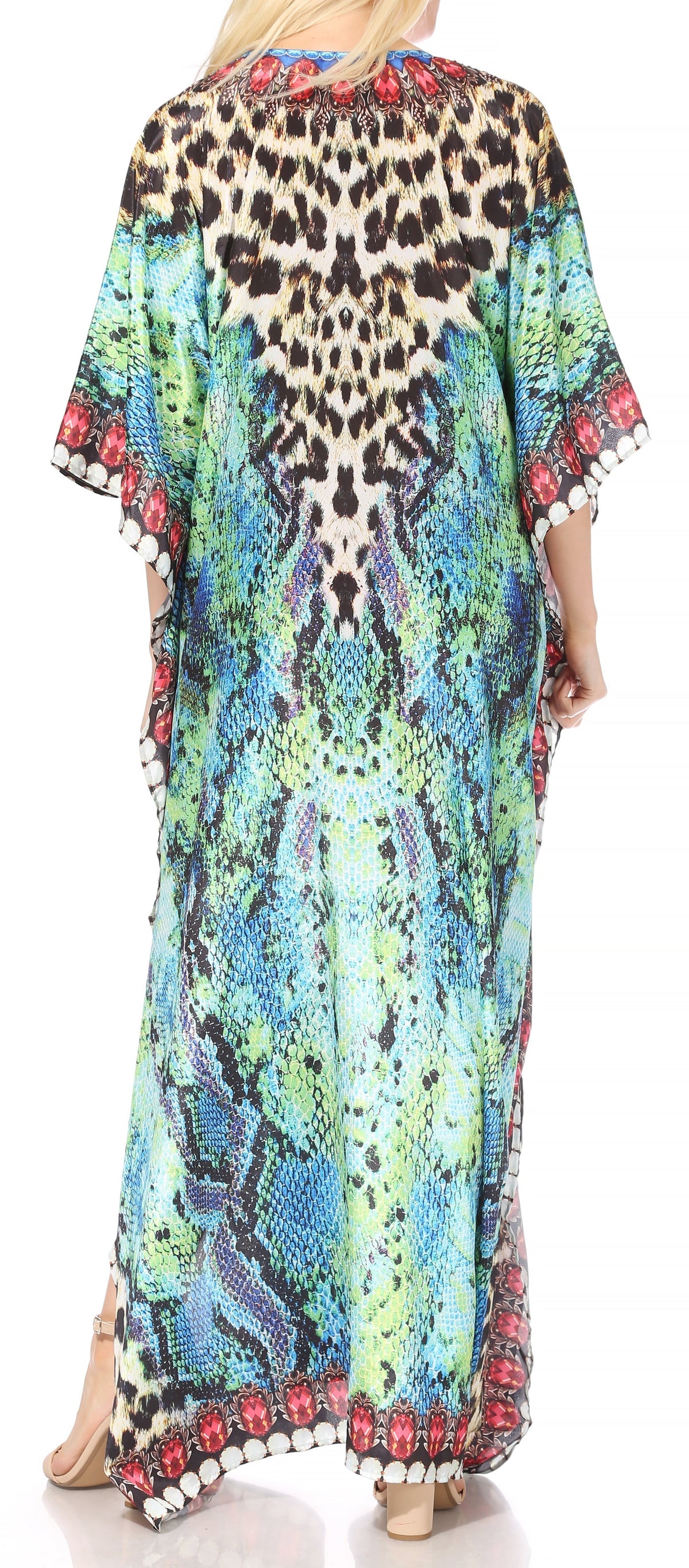Sakkas Georgettina Flowy Rhinestone V-Neck Long Caftan Dress & Cover Up