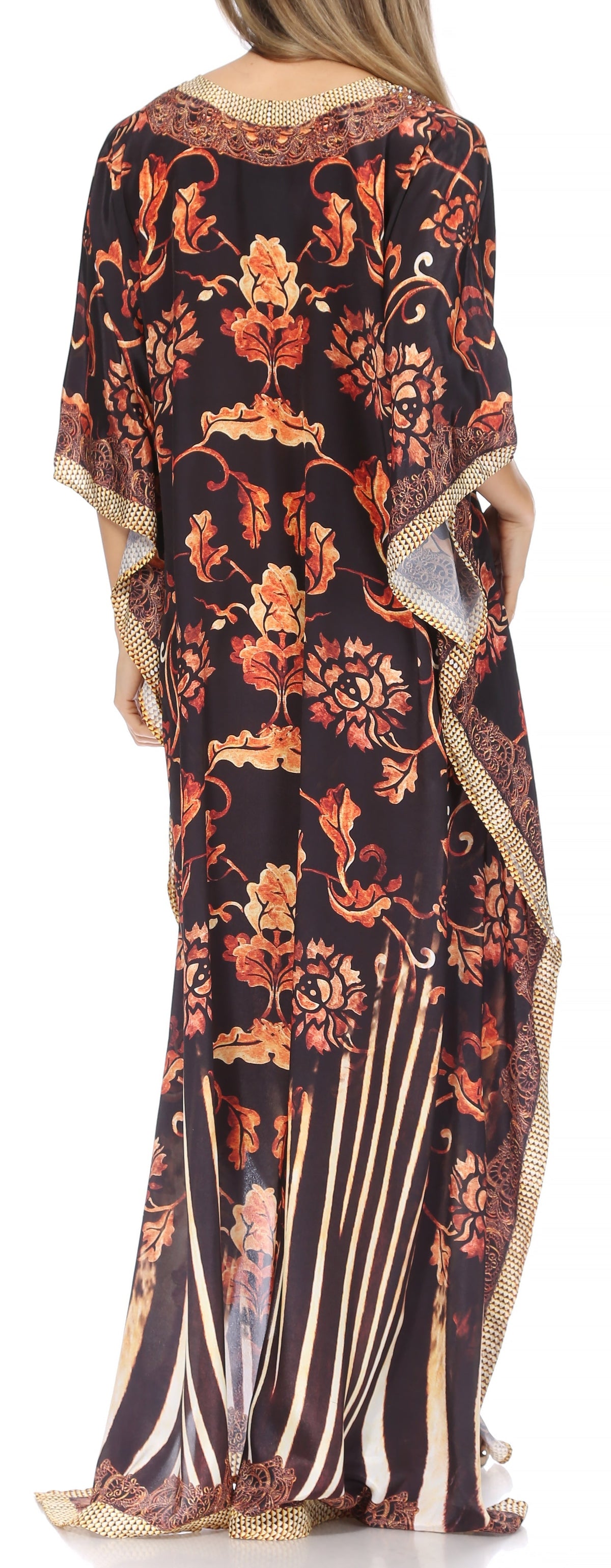 Sakkas Georgettina Flowy Rhinestone V-Neck Long Caftan Dress & Cover Up