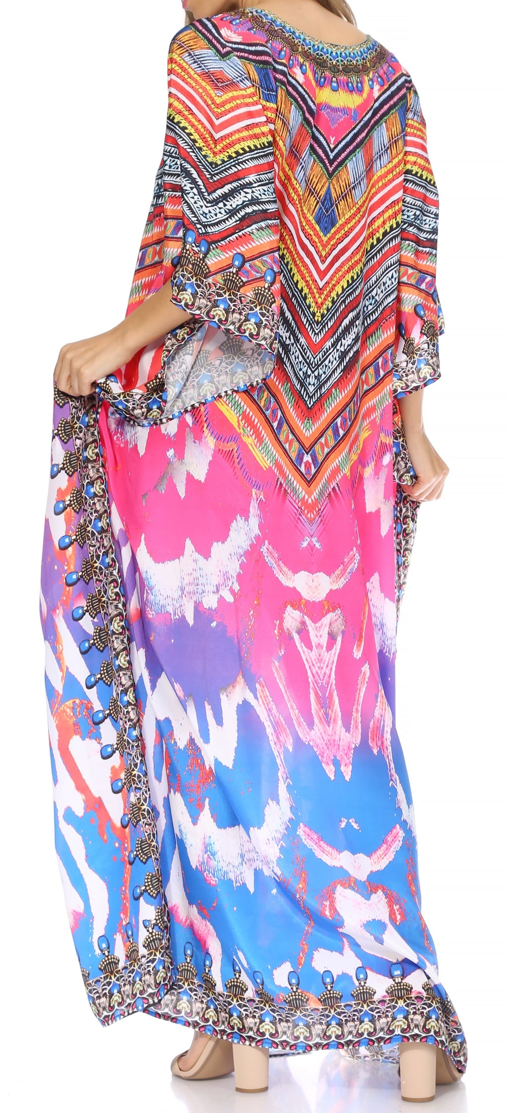Sakkas Georgettina Flowy Rhinestone V-Neck Long Caftan Dress & Cover Up