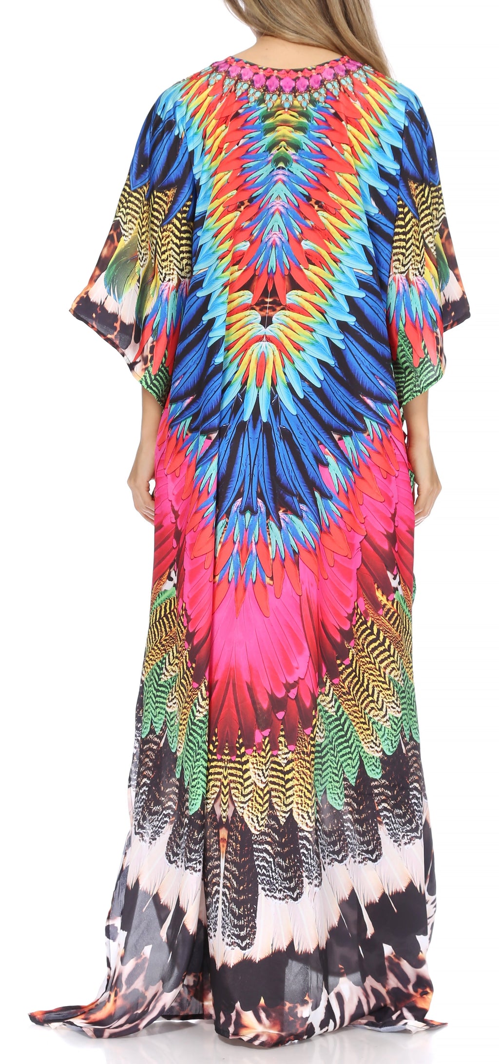 Sakkas Georgettina Flowy Rhinestone V-Neck Long Caftan Dress & Cover Up