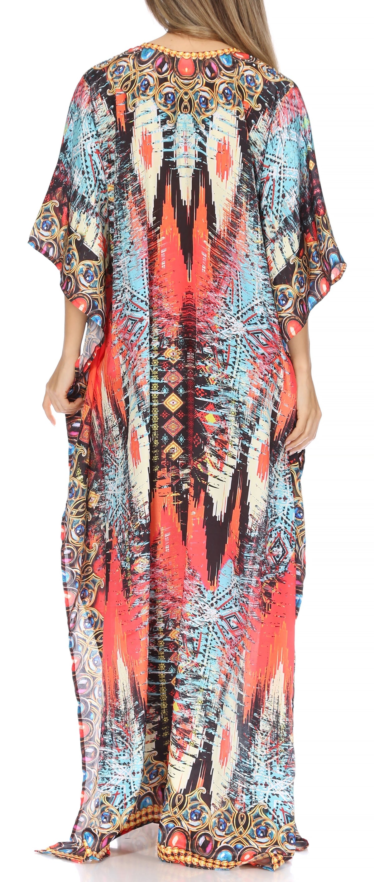 Sakkas Georgettina Flowy Rhinestone V-Neck Long Caftan Dress & Cover Up