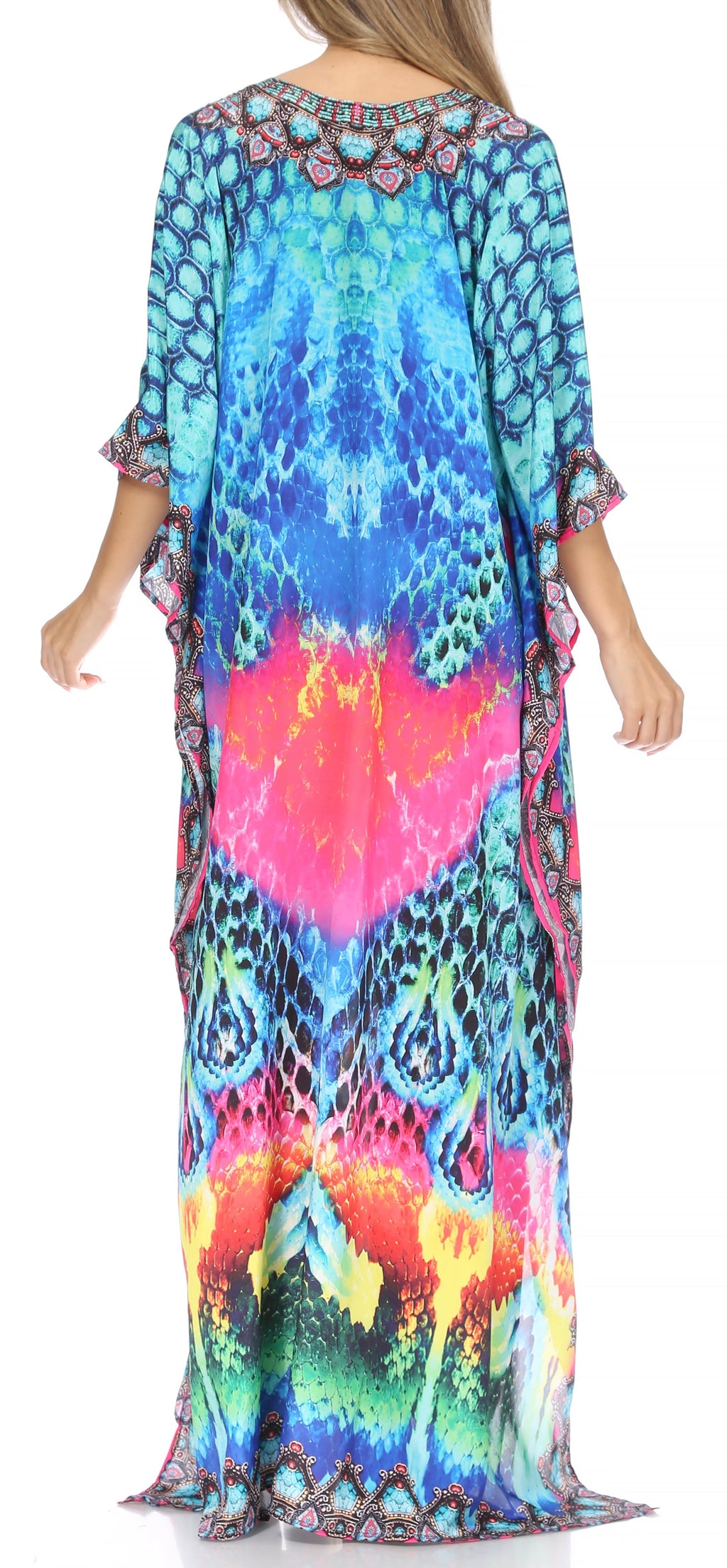 Sakkas Georgettina Flowy Rhinestone V-Neck Long Caftan Dress & Cover Up