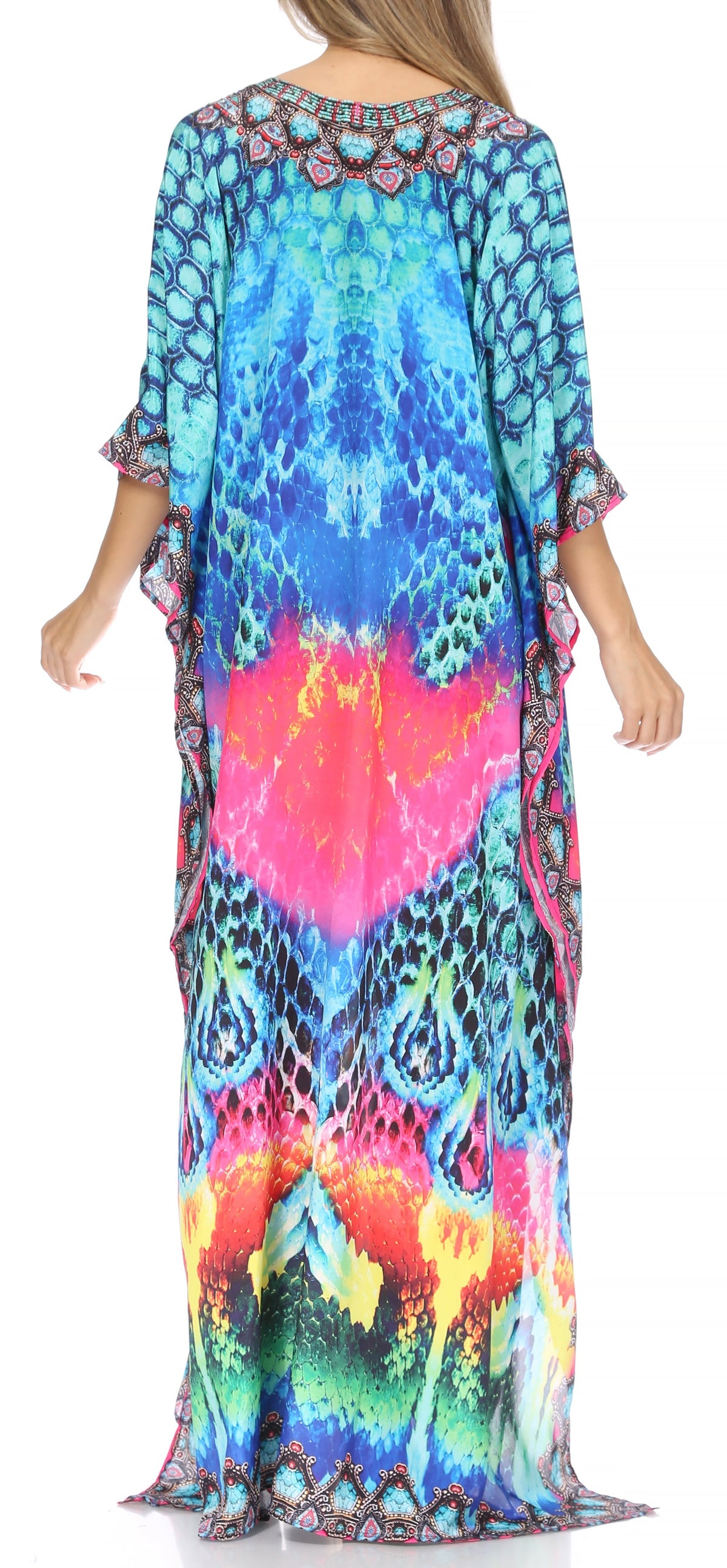 Sakkas Georgettina Flowy Rhinestone V-Neck Long Caftan Dress & Cover Up