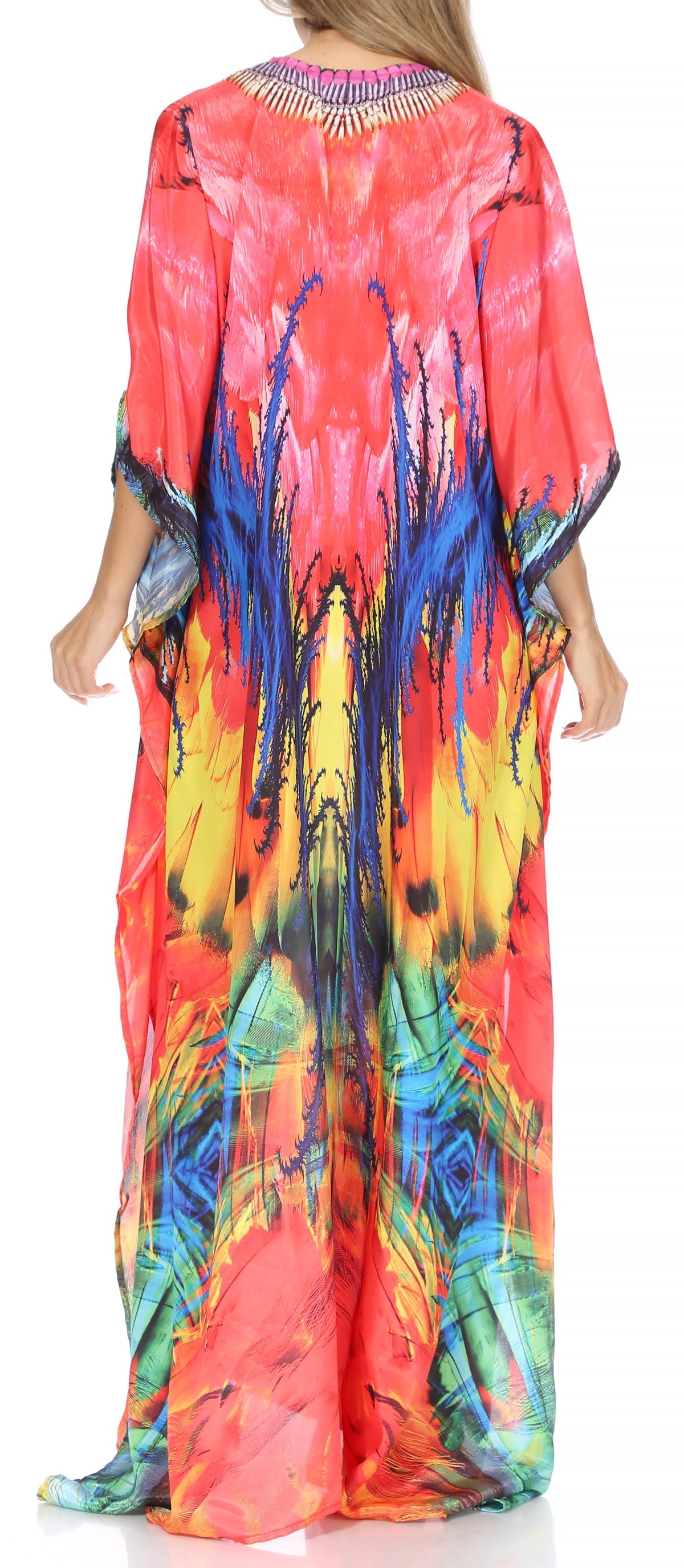 Sakkas Georgettina Flowy Rhinestone V-Neck Long Caftan Dress & Cover Up