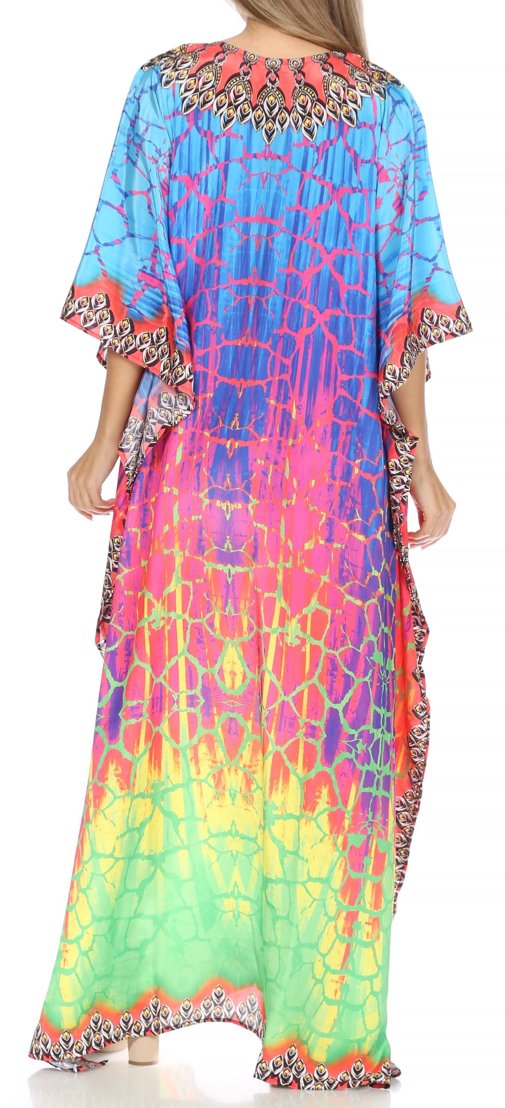 Sakkas Georgettina Flowy Rhinestone V-Neck Long Caftan Dress & Cover Up