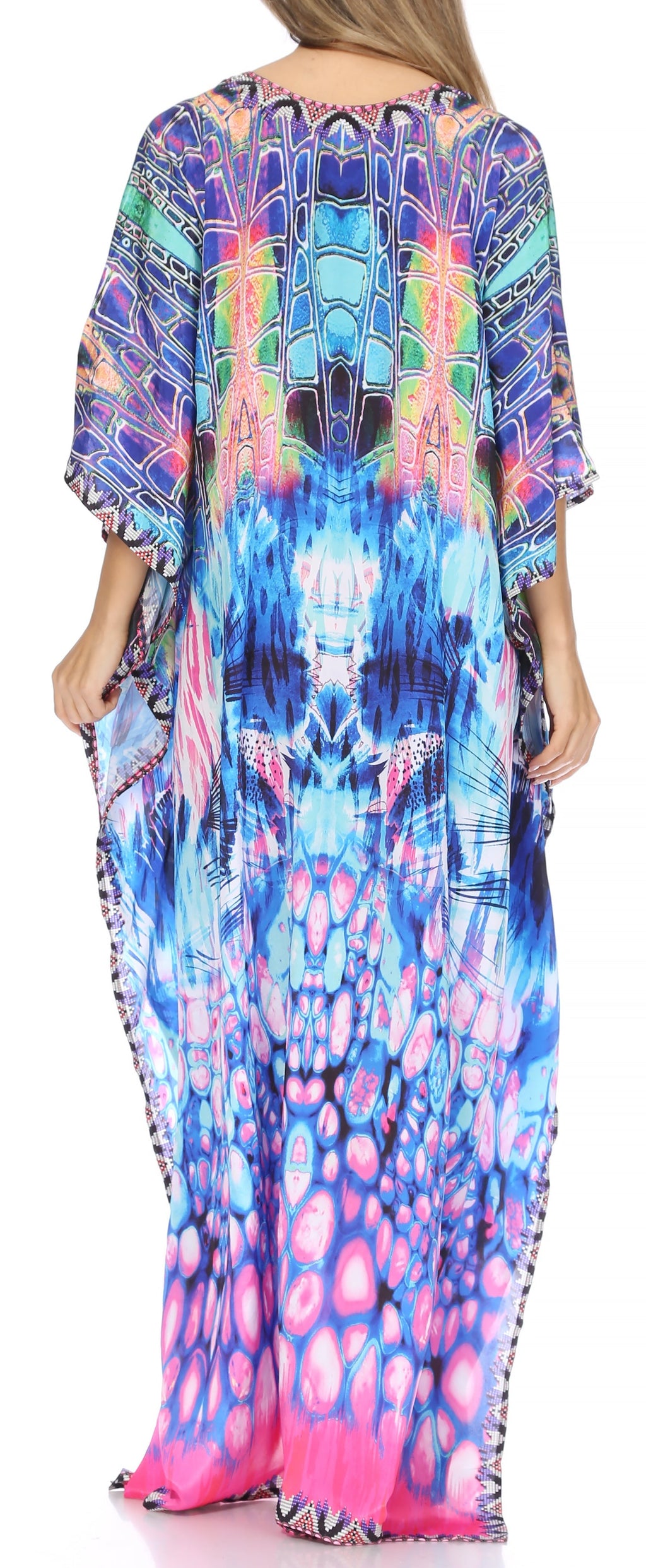 Sakkas Georgettina Flowy Rhinestone V-Neck Long Caftan Dress & Cover Up