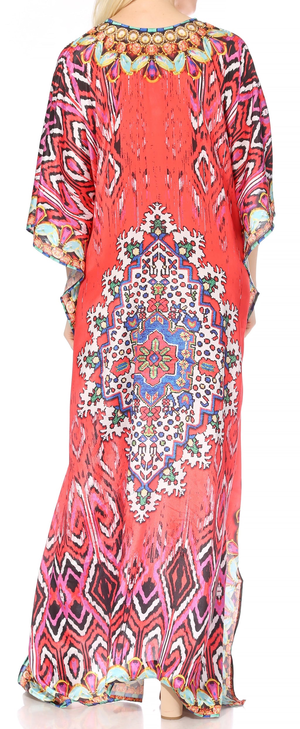 Sakkas Georgettina Flowy Rhinestone V-Neck Long Caftan Dress & Cover Up