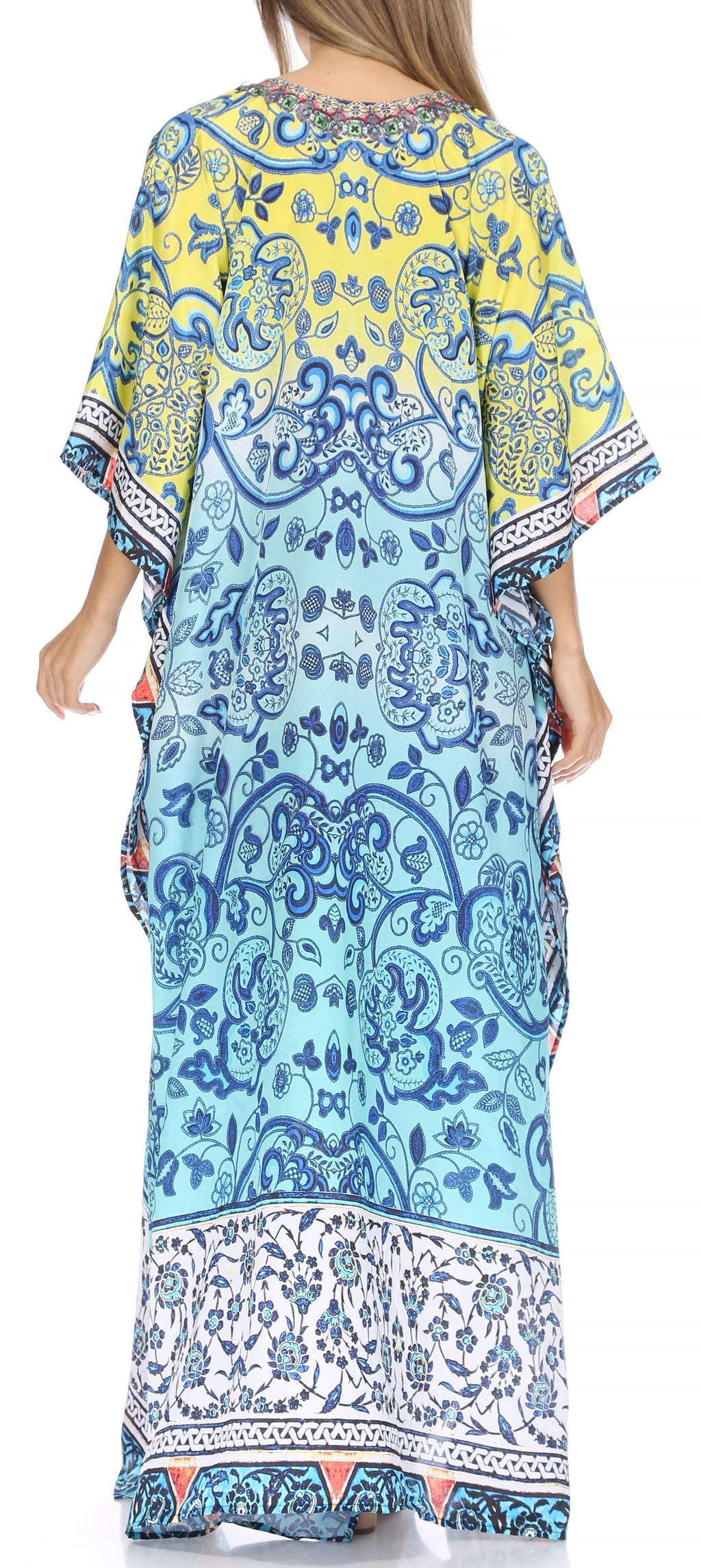 Sakkas Georgettina Flowy Rhinestone V-Neck Long Caftan Dress & Cover Up