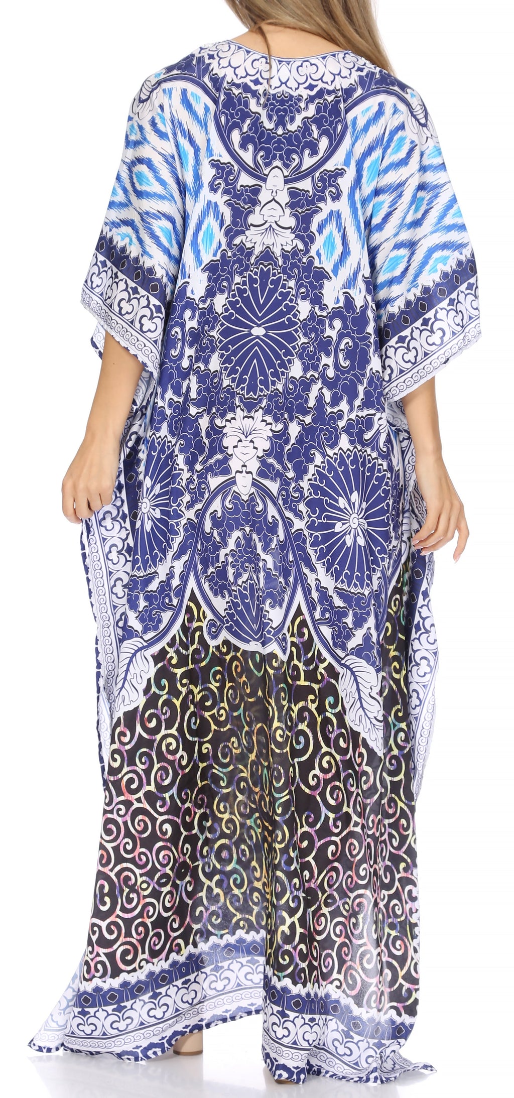 Sakkas Georgettina Flowy Rhinestone V-Neck Long Caftan Dress & Cover Up