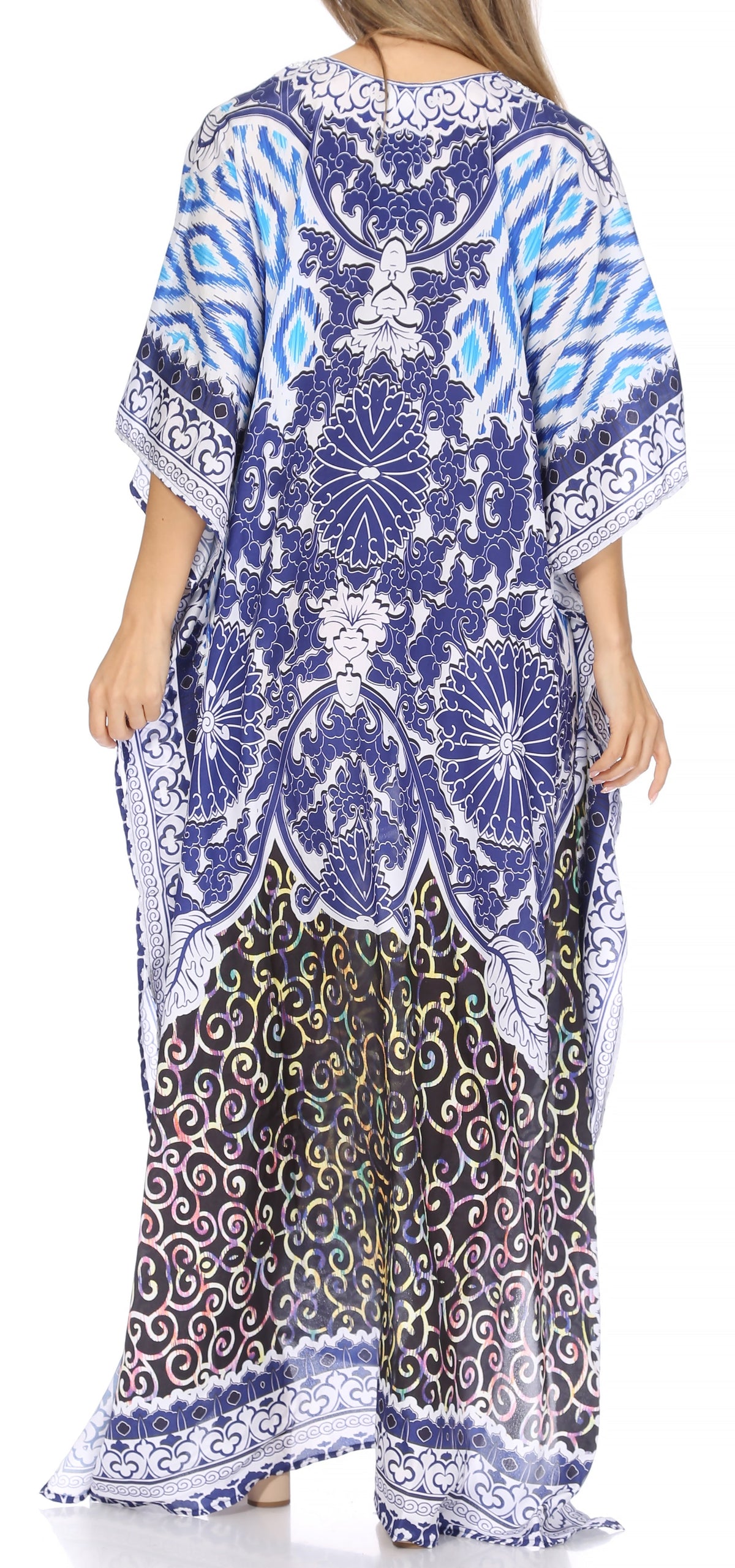 Sakkas Georgettina Flowy Rhinestone V-Neck Long Caftan Dress & Cover Up