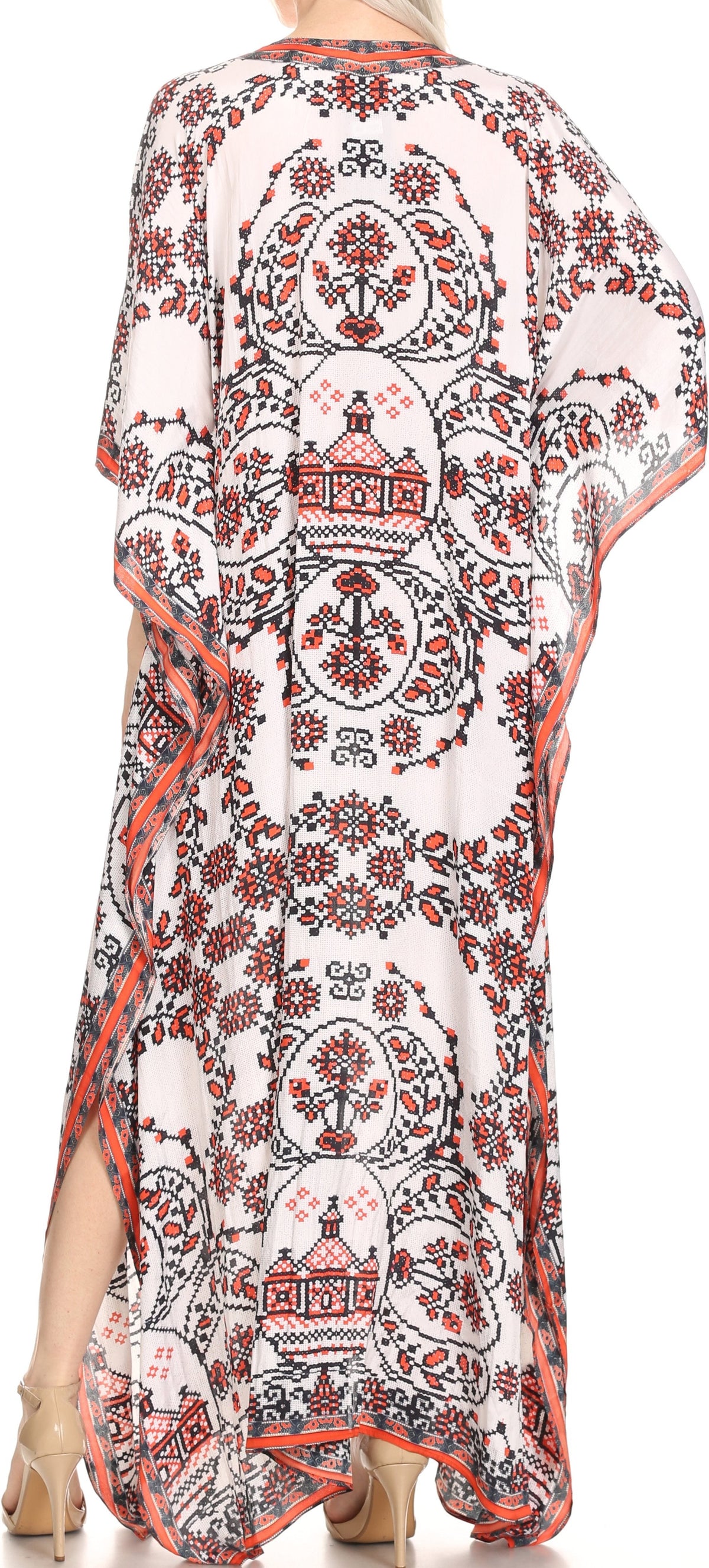 Sakkas Georgettina Flowy Rhinestone V-Neck Long Caftan Dress & Cover Up