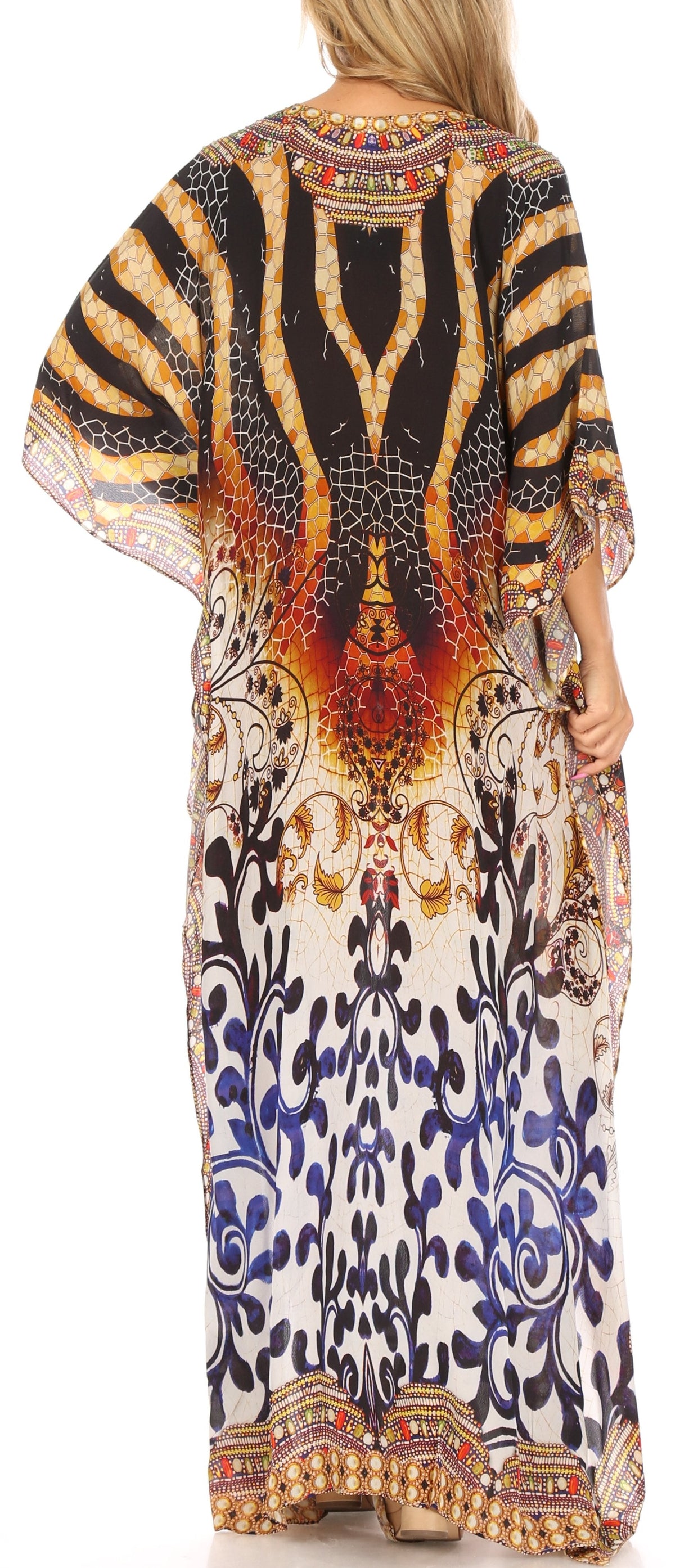 Sakkas Georgettina Flowy Rhinestone V-Neck Long Caftan Dress & Cover Up
