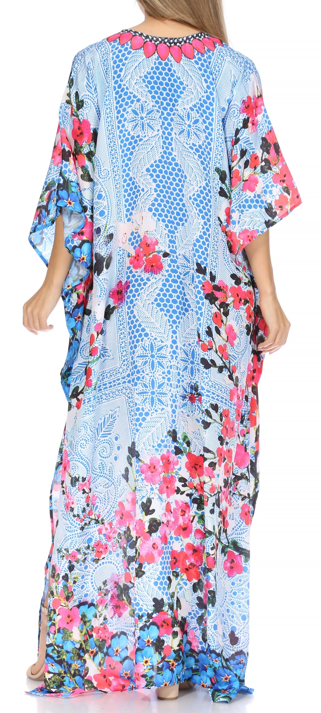 Sakkas Georgettina Flowy Rhinestone V-Neck Long Caftan Dress & Cover Up