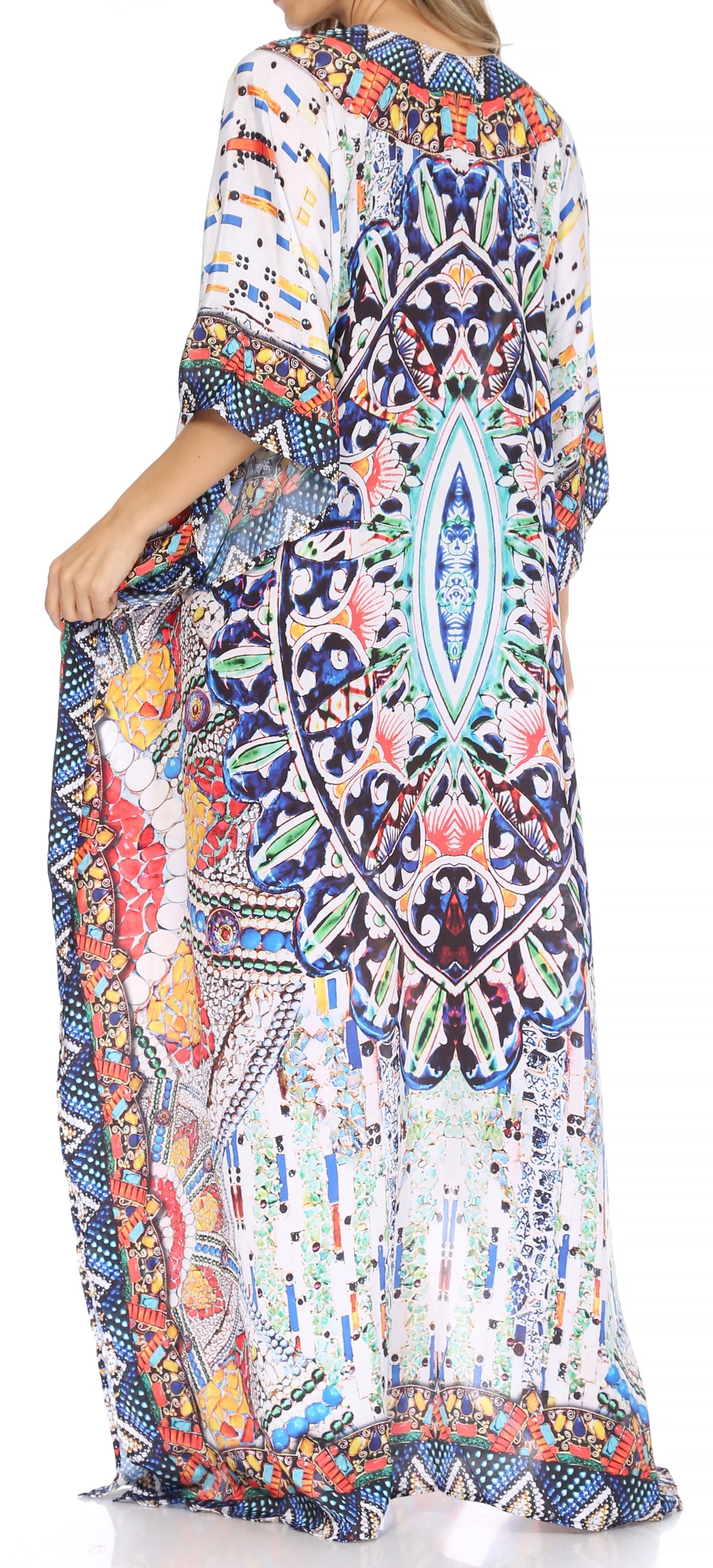 Sakkas Georgettina Flowy Rhinestone V-Neck Long Caftan Dress & Cover Up