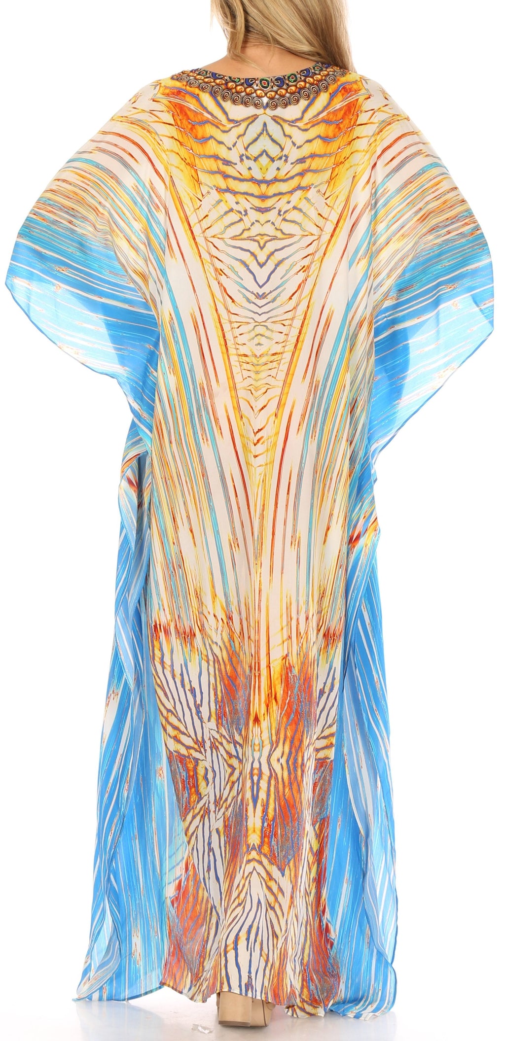 Sakkas Georgettina Flowy Rhinestone V-Neck Long Caftan Dress & Cover Up
