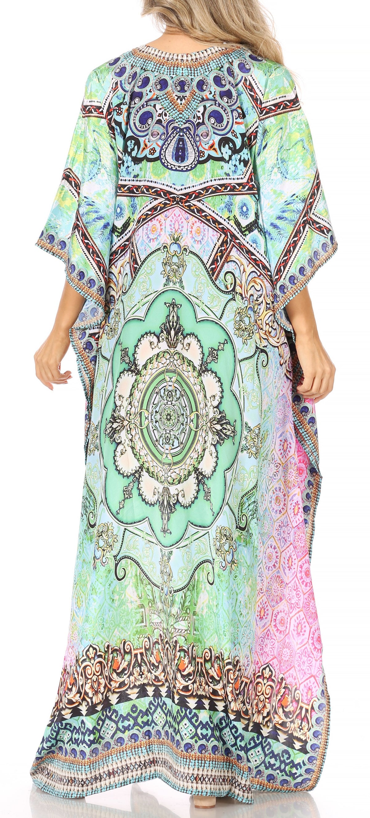Sakkas Georgettina Flowy Rhinestone V-Neck Long Caftan Dress & Cover Up