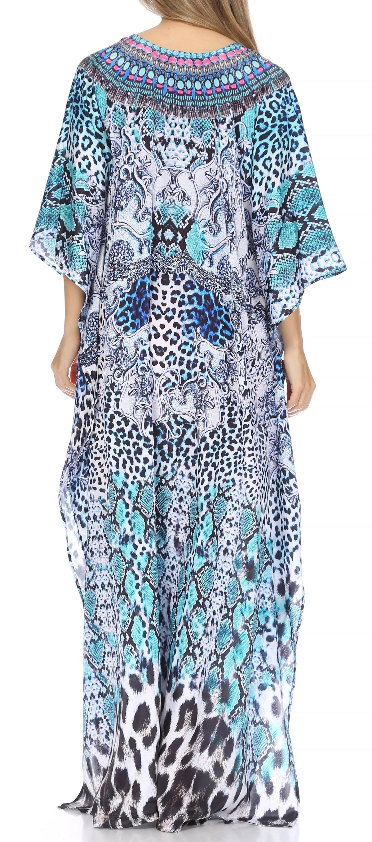Sakkas Georgettina Flowy Rhinestone V-Neck Long Caftan Dress & Cover Up