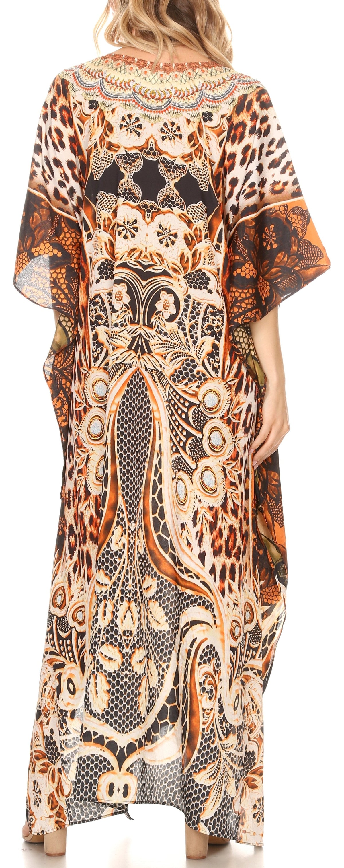 Sakkas Georgettina Flowy Rhinestone V-Neck Long Caftan Dress & Cover Up