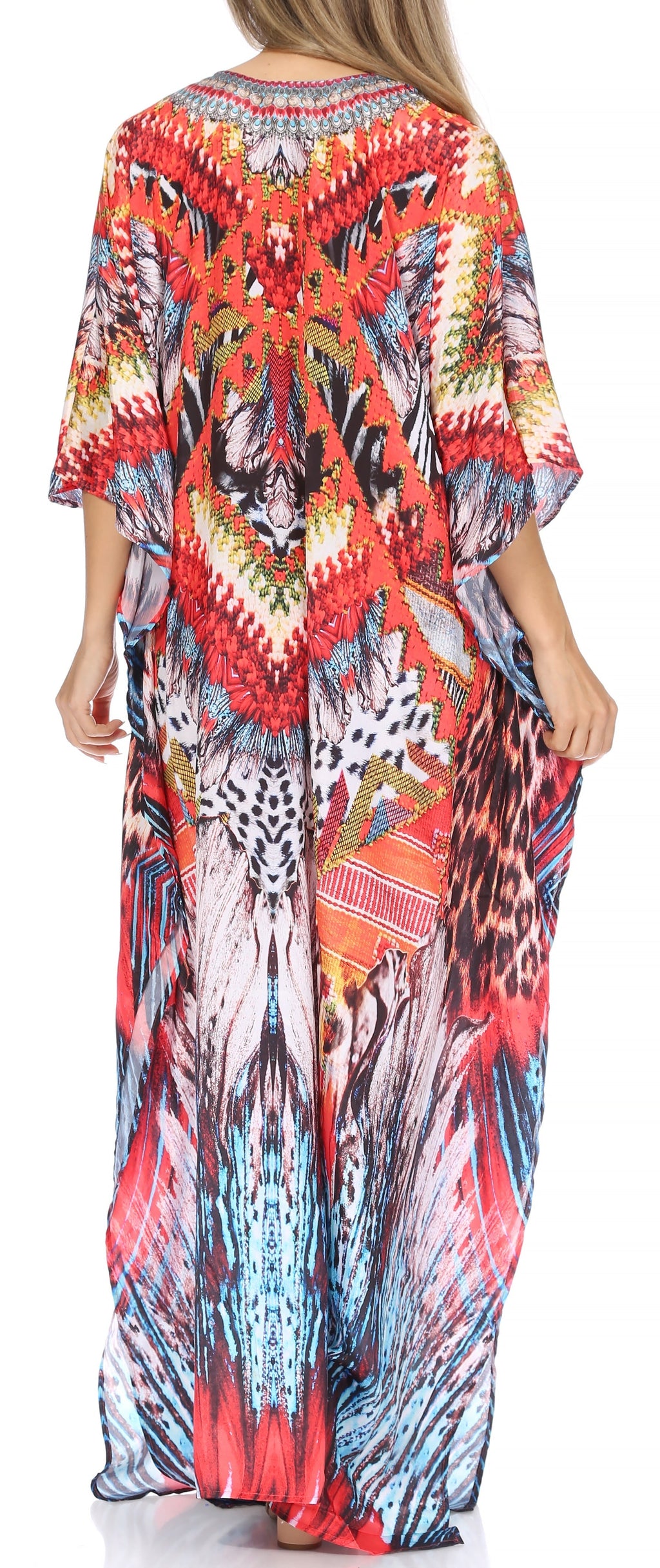 Sakkas Georgettina Flowy Rhinestone V-Neck Long Caftan Dress & Cover Up