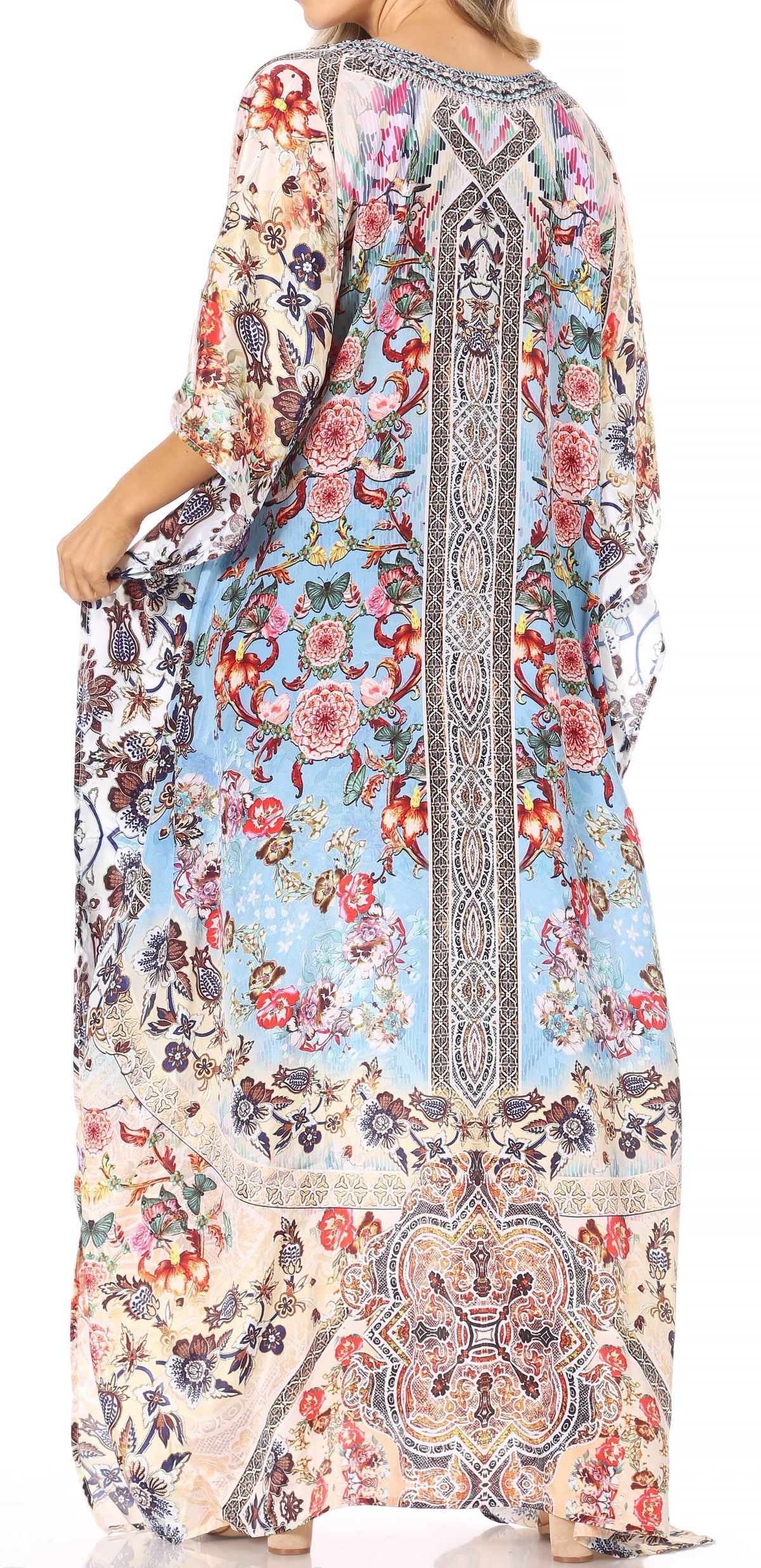 Sakkas Georgettina Flowy Rhinestone V-Neck Long Caftan Dress & Cover Up